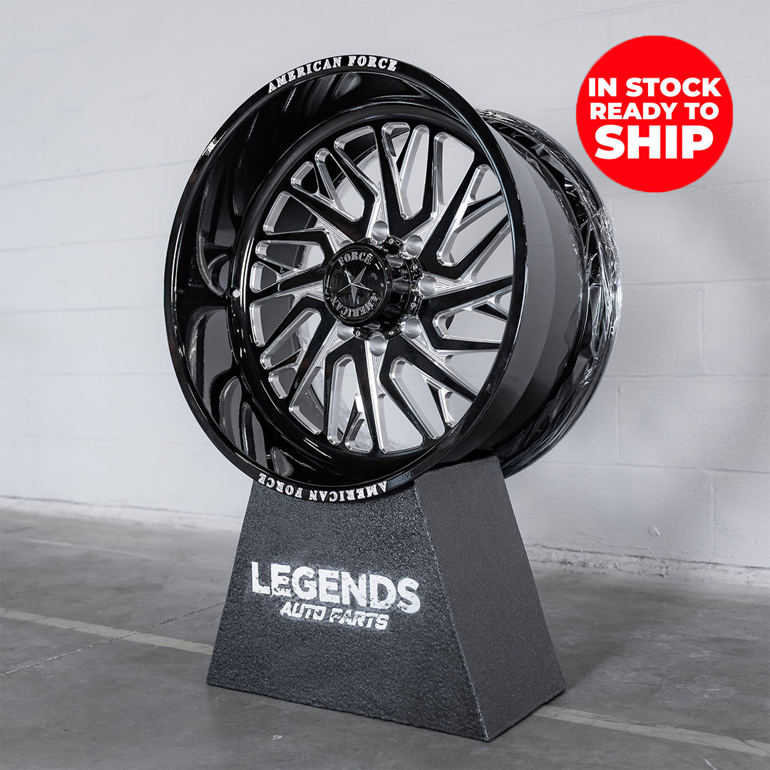 24x12 American Force H38 Nova - 8x180 Lug Pattern - Black and Milled (Set of 4) - Legends Auto Parts