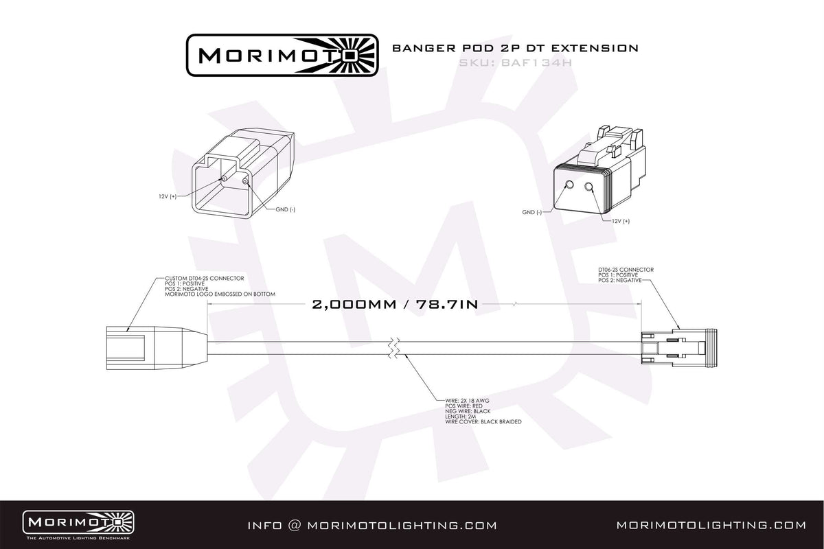 Morimoto 2P DT Extension Harness: (1/2/4Banger / 2m / Each)