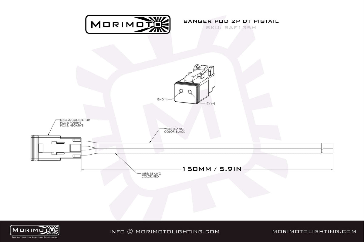 Morimoto 2P DT Pigtail Harness: (1/2/4Banger / 6in / Each)