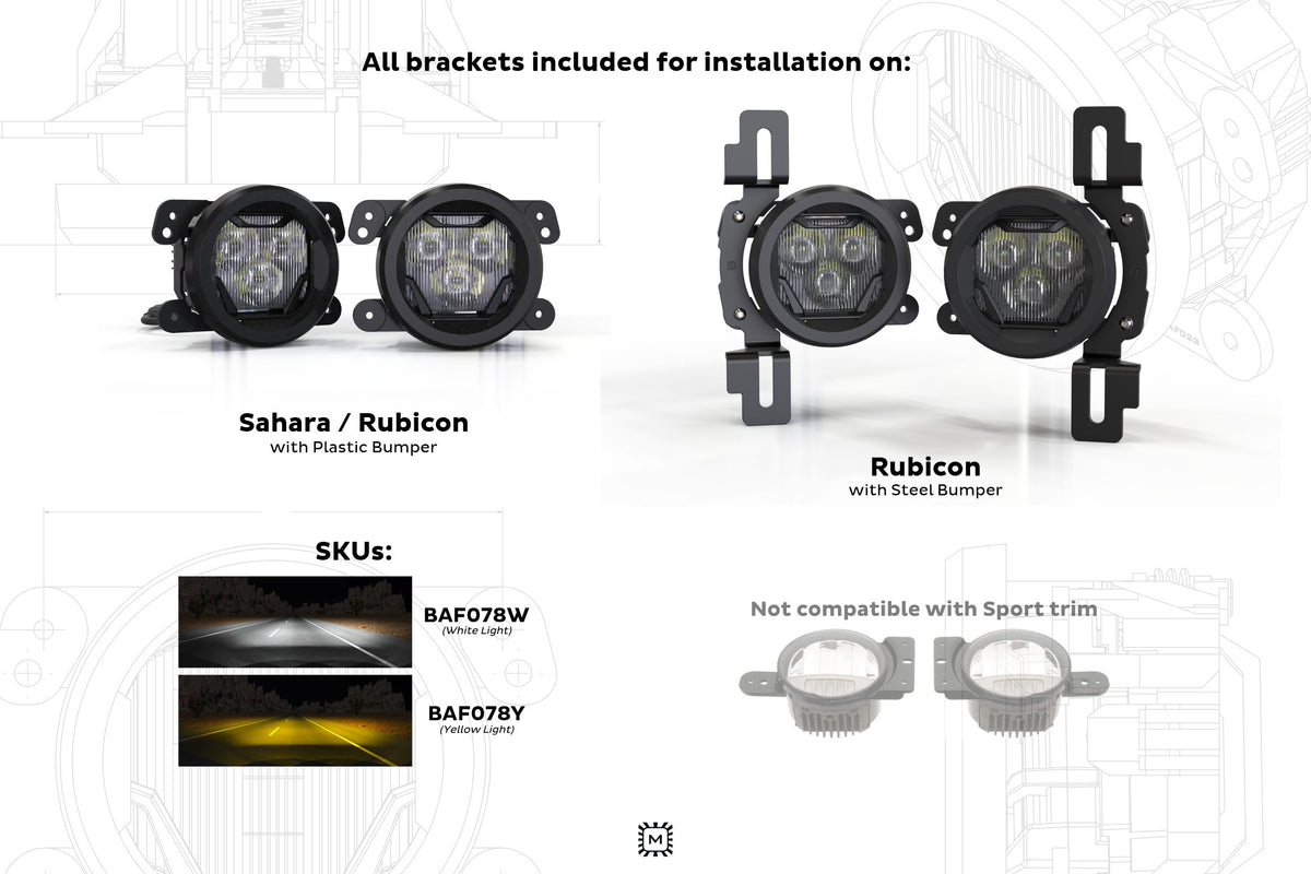 Morimoto 4Banger Fog Light Kit: 18+ JL/JT (NCS / Wide / Yellow / Set)