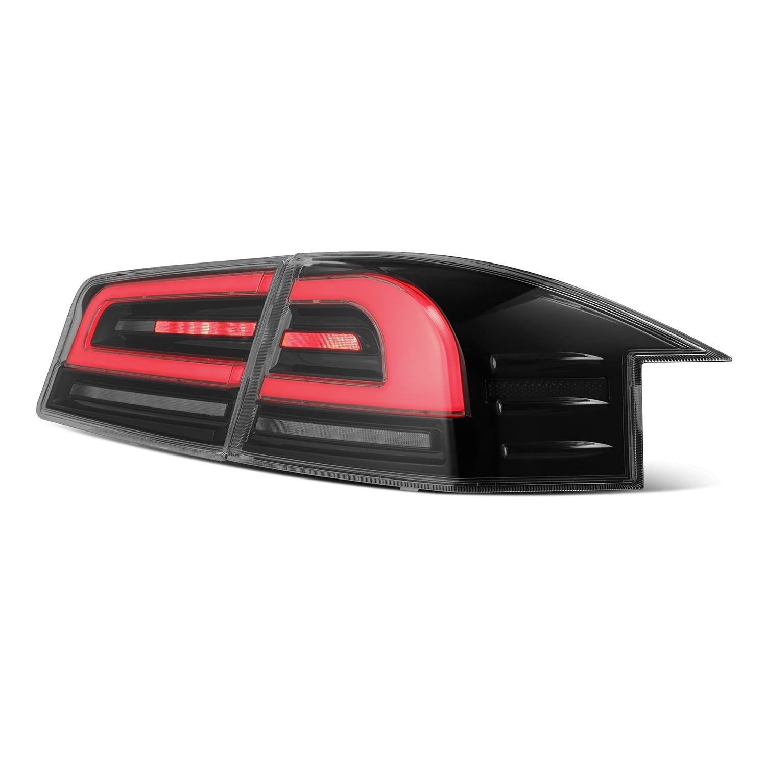 12-21 Tesla Model S LUXX-Series LED Tail Lights Black Red (With Black Trunk Center Piece Replacement) | AlphaRex