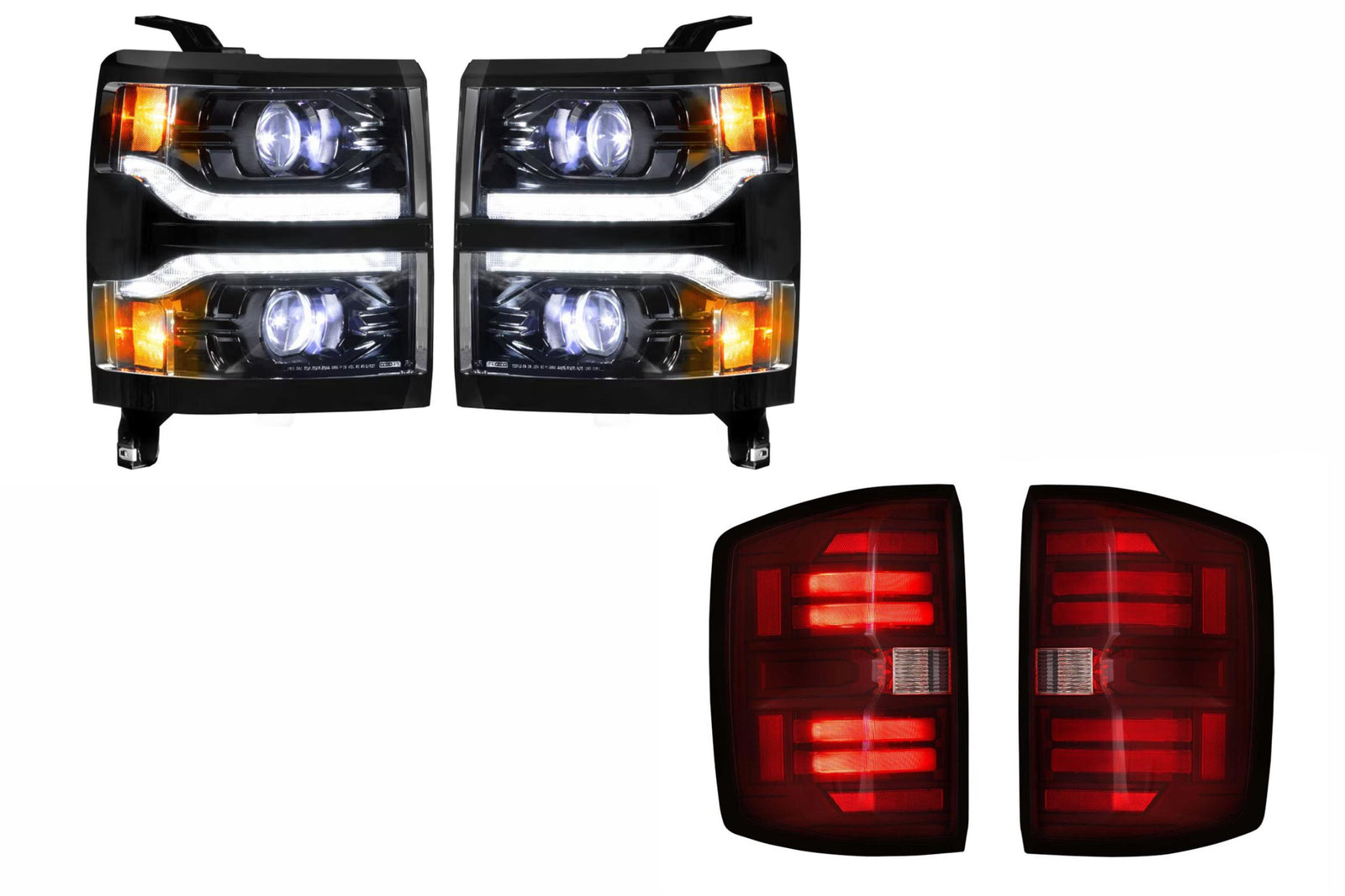 14-15 Silverado 1500 Heads Unfinished Bezel and Red Tails