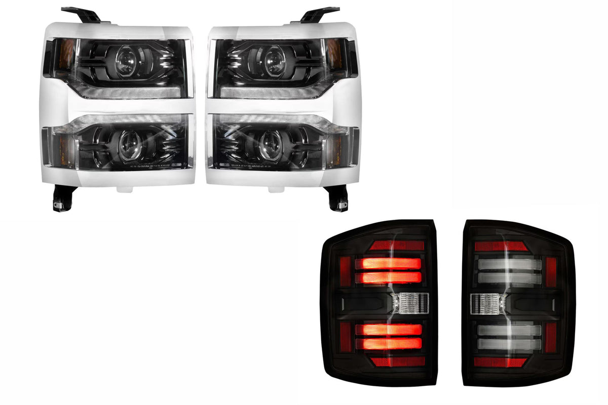 14-15 Silverado 1500 Heads Chrome Bezel and Smoked Tails OE LED Tails