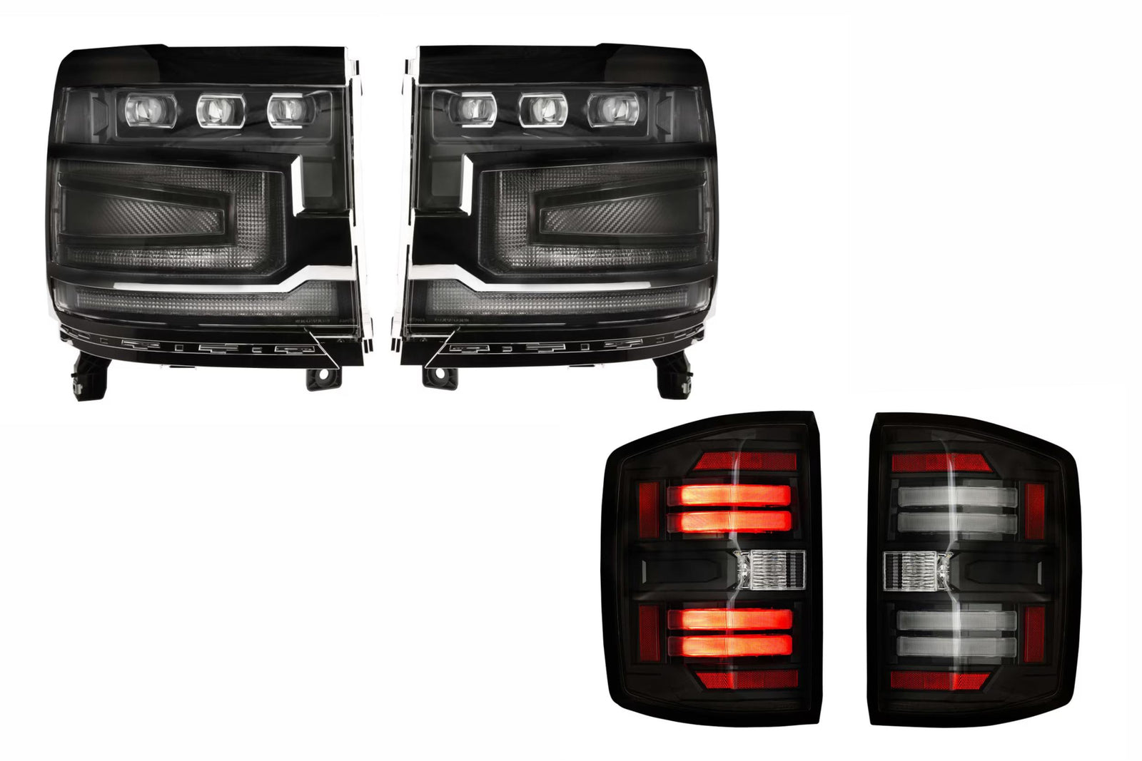 16-18 Silverado 1500 Heads Unfinished Bezel and Smoked Tails OE LED Tails