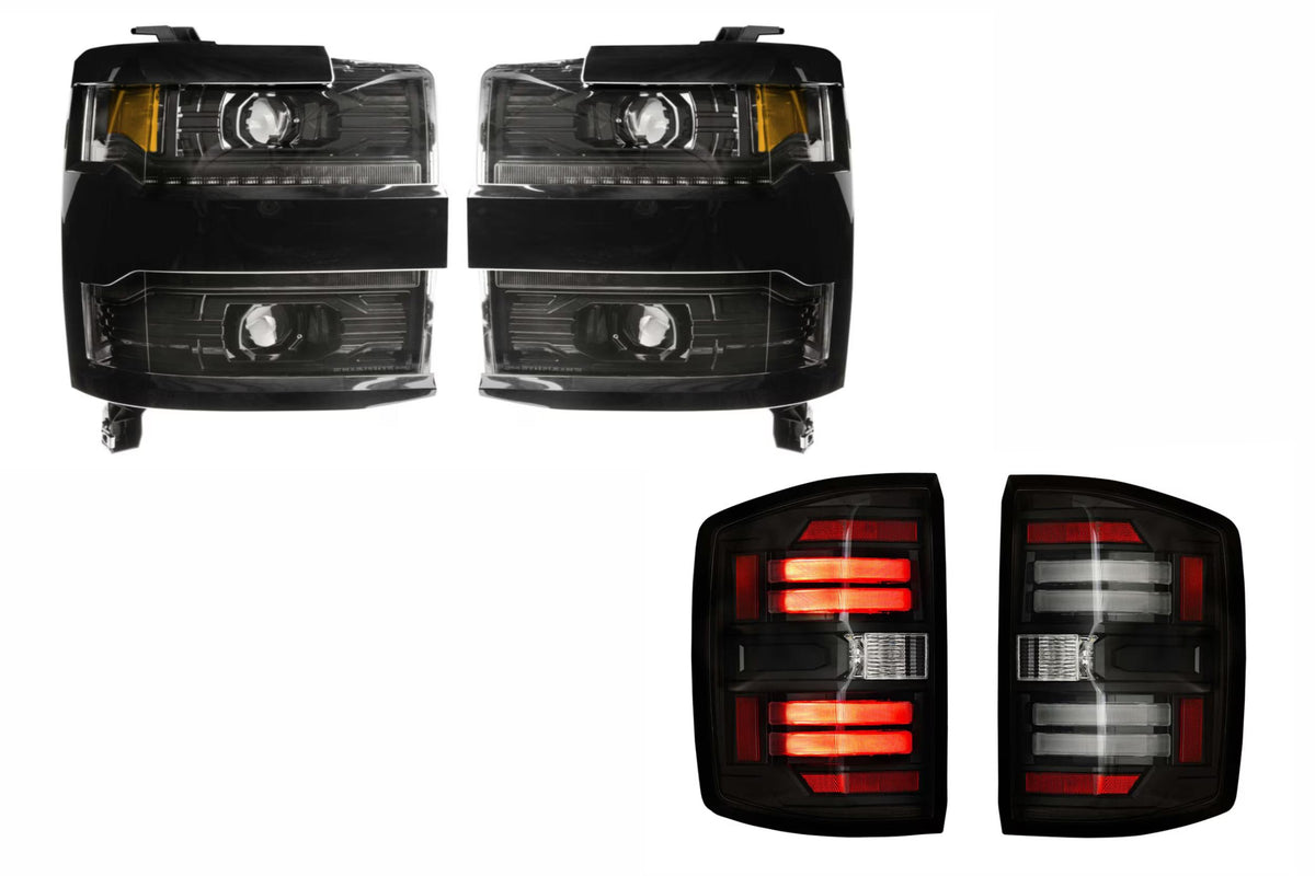 15-19 Silverado HD Heads Unfinished Bezel and Smoked Tails OE LED Tails