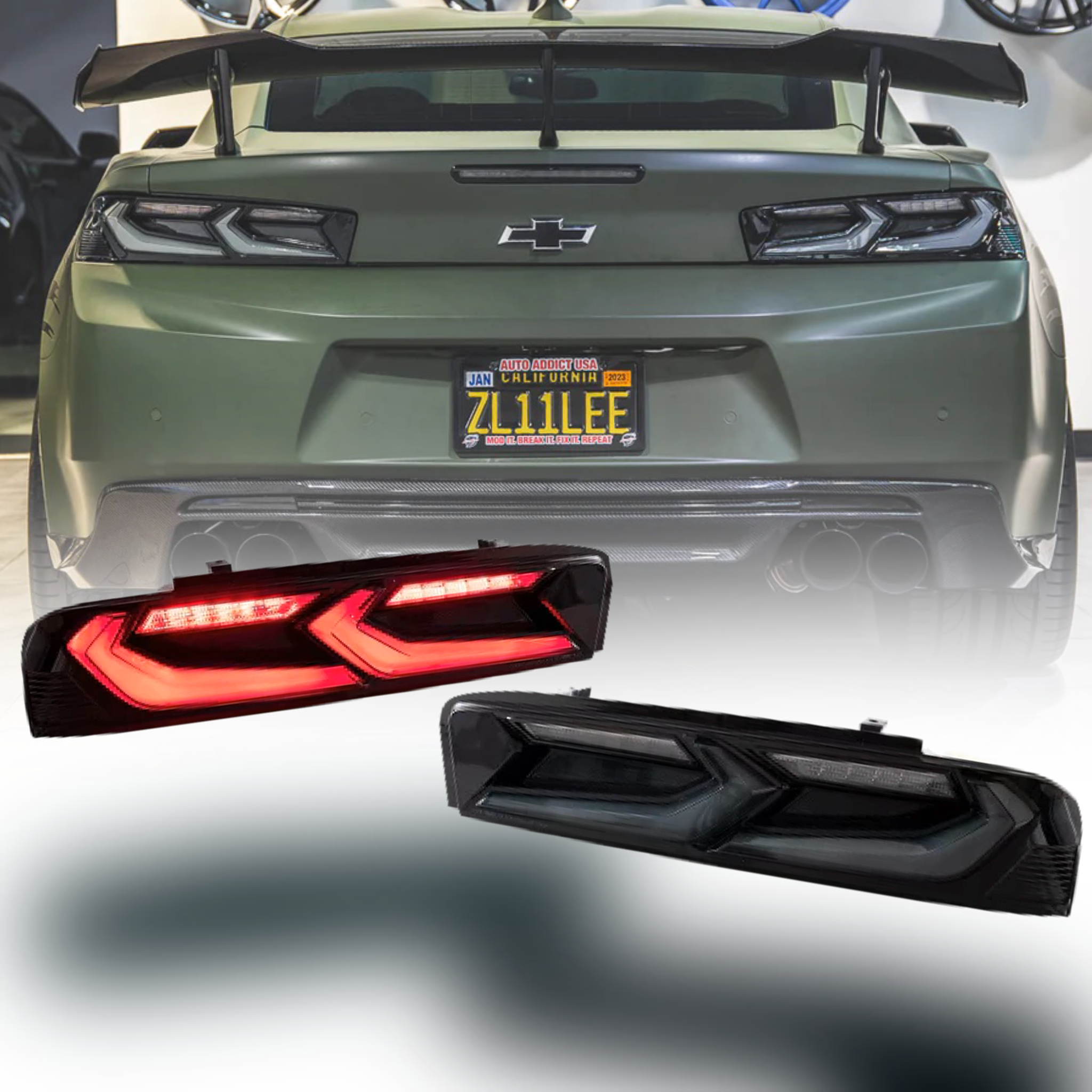 2016-2018 CHEVY CAMARO UMBRA LED TAILLIGHTS GLOSS BLACK/SMOKE LENS - Legends Auto Parts