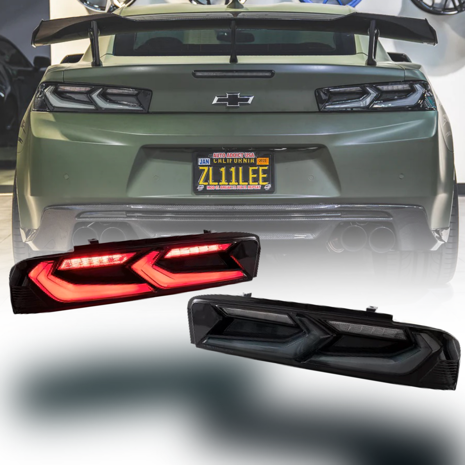 2016-2018 CHEVY CAMARO UMBRA LED TAILLIGHTS GLOSS BLACK/SMOKE LENS - Legends Auto Parts