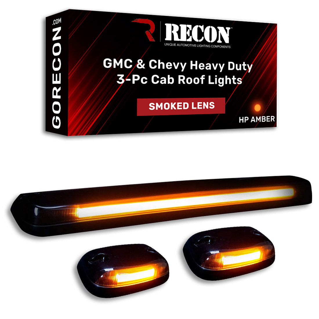 2007-2014 GMC/Chevrolet 2500/3500 RECON Smoked Amber LED Cab Lights (Replaces Factory Cab Lights) - Legends Auto Parts