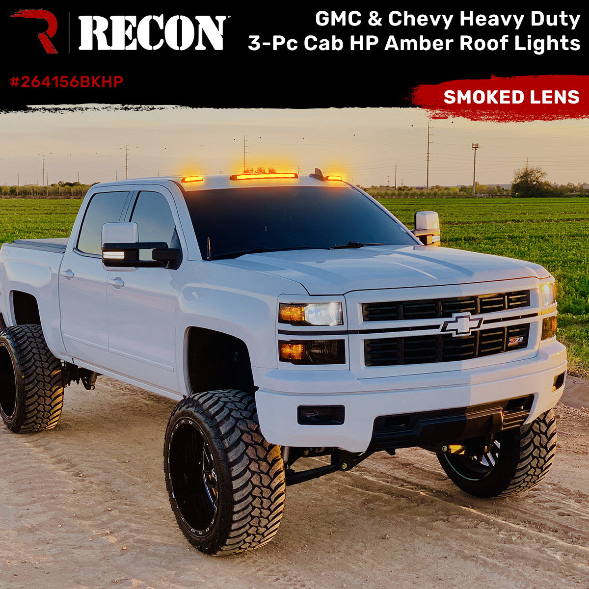 2007-2014 GMC/Chevrolet 2500/3500 RECON Smoked Amber LED Cab Lights (Replaces Factory Cab Lights) - Legends Auto Parts