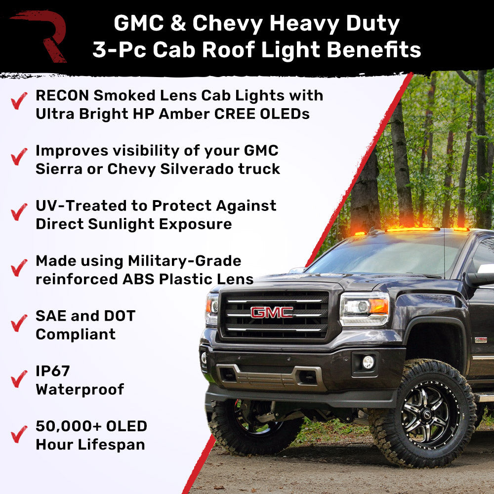 2007-2014 GMC/Chevrolet 2500/3500 RECON Smoked Amber LED Cab Lights (Replaces Factory Cab Lights) - Legends Auto Parts