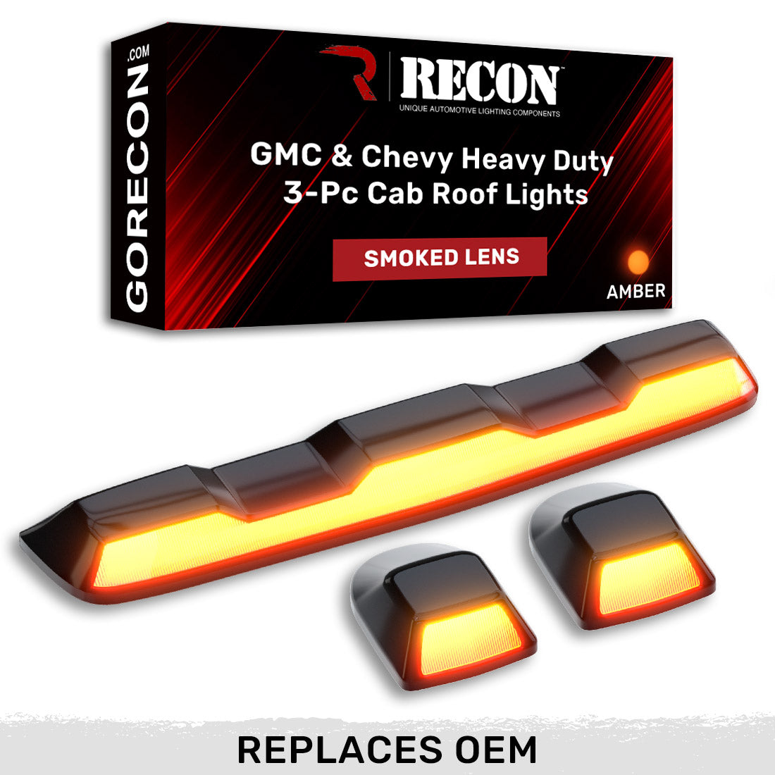 2020-2024 GMC/Chevrolet 2500/3500 RECON Smoked Amber LED Cab Lights (Replaces Factory Cab Lights) - Legends Auto Parts