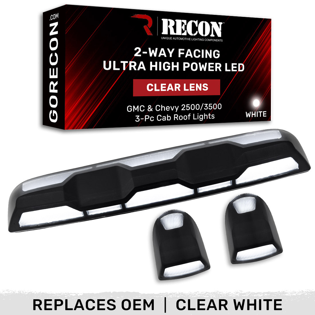 2020-2024 GMC/Chevrolet 2500/3500 RECON Clear Lens (Paintable) White LED Cab Lights (Replaces Factory Cab Lights) - Legends Auto Parts