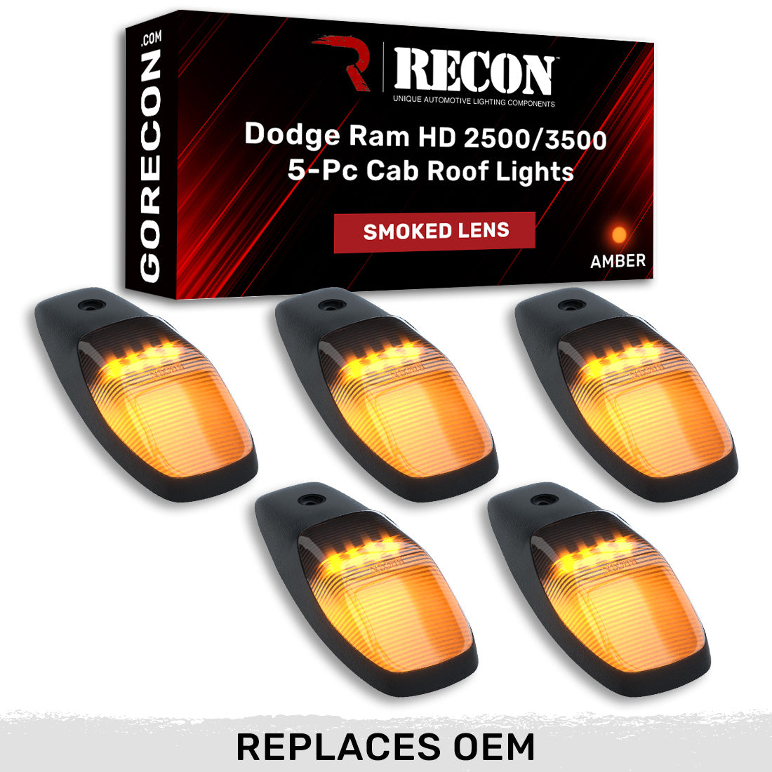 2019-2024 RAM 2500/3500 RECON Smoked Amber LED Cab Lights (Replaces Factory Cab Lights) - Legends Auto Parts