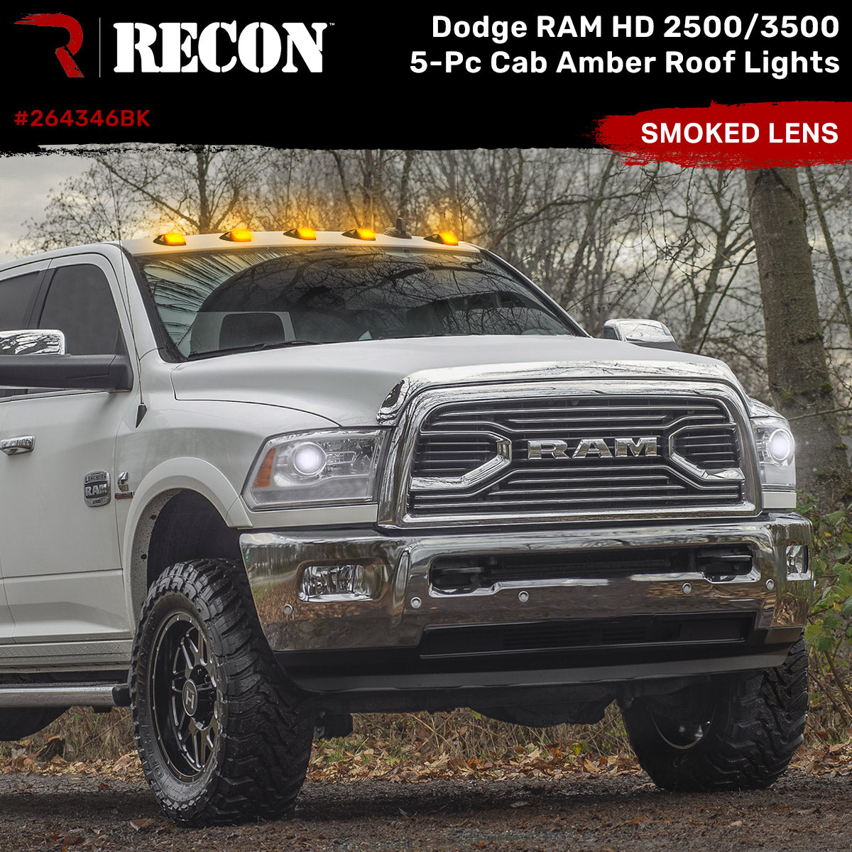 2019-2024 RAM 2500/3500 RECON Smoked Amber LED Cab Lights (Replaces Factory Cab Lights) - Legends Auto Parts