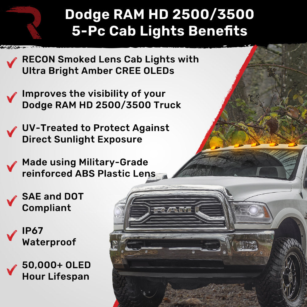 2019-2024 RAM 2500/3500 RECON Smoked Amber LED Cab Lights (Replaces Factory Cab Lights) - Legends Auto Parts