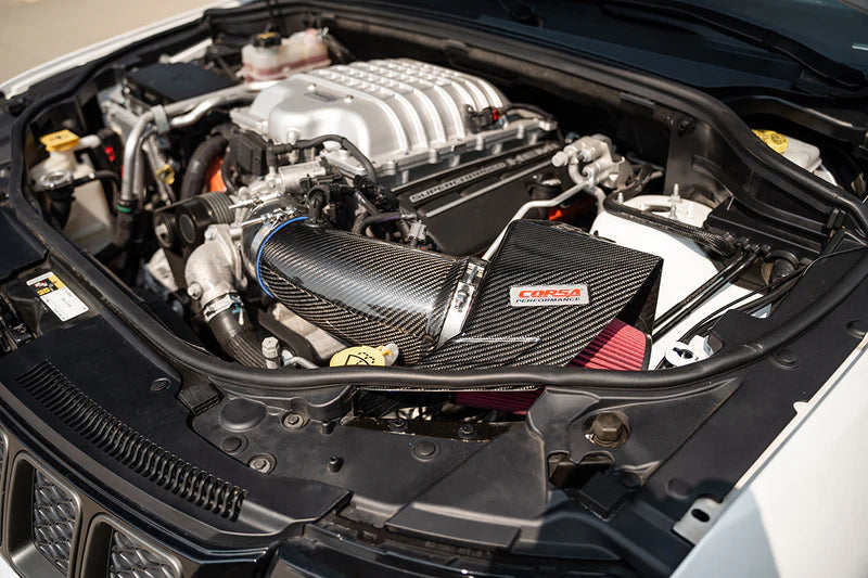 Corsa Performance - Black / Carbon Fiber Air Intake | 2020-2024 Dodge Durango SRT Hellcat 6.2L | 2018-21 Jeep Grand Cherokee TrackHawk 6.2L