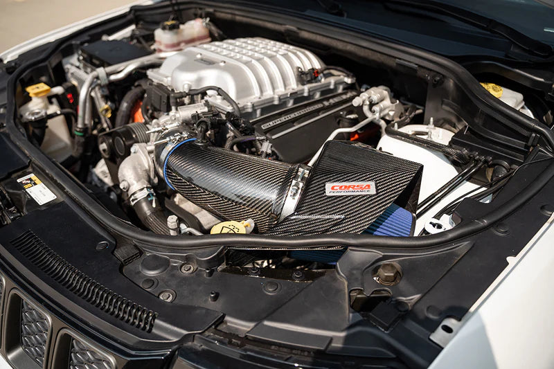 Corsa Performance - Black / Carbon Fiber Air Intake | 2020-2024 Dodge Durango SRT Hellcat 6.2L | 2018-21 Jeep Grand Cherokee TrackHawk 6.2L