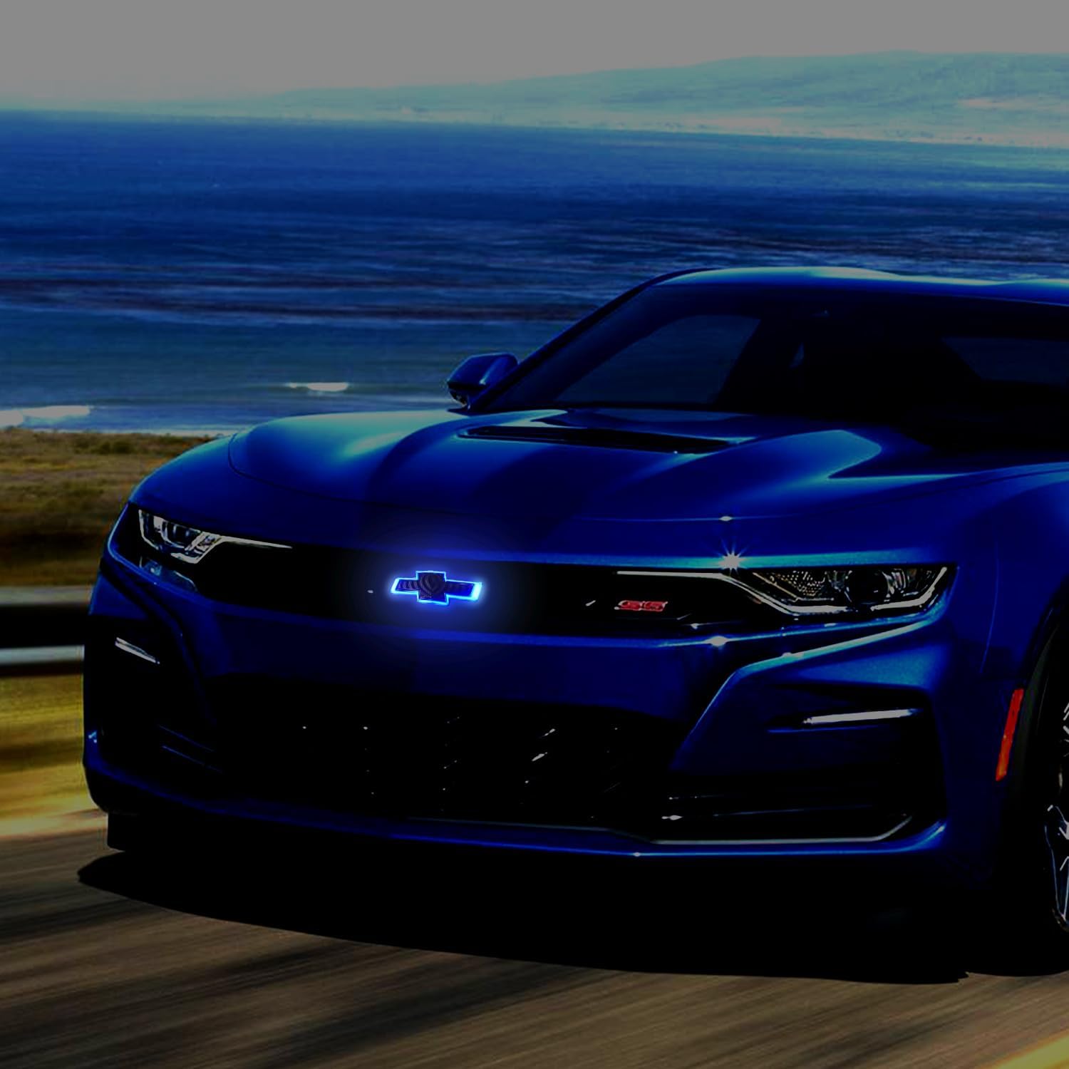 2016-2024 Chevy Camaro Front Grille Illuminated Bowtie Emblem | Black- Blue LEDs Front Logo - Legends Auto Parts