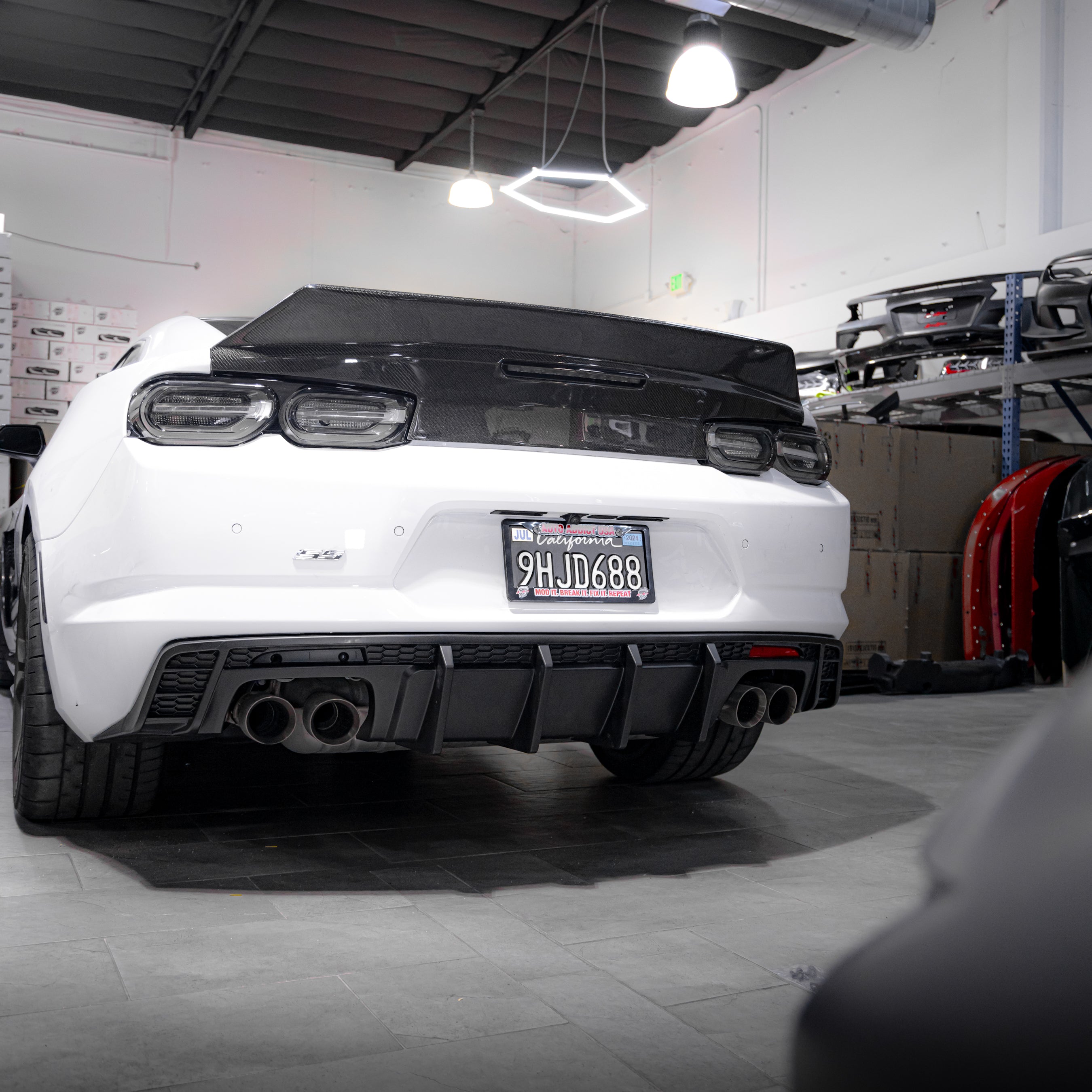 2016-2025 Chevy Camaro Evo Style Shark Fins Rear Diffuser Quad/Single Tips SS/RS/LT & ZL1 w/ Smoke Reflectors - Legends Auto Parts