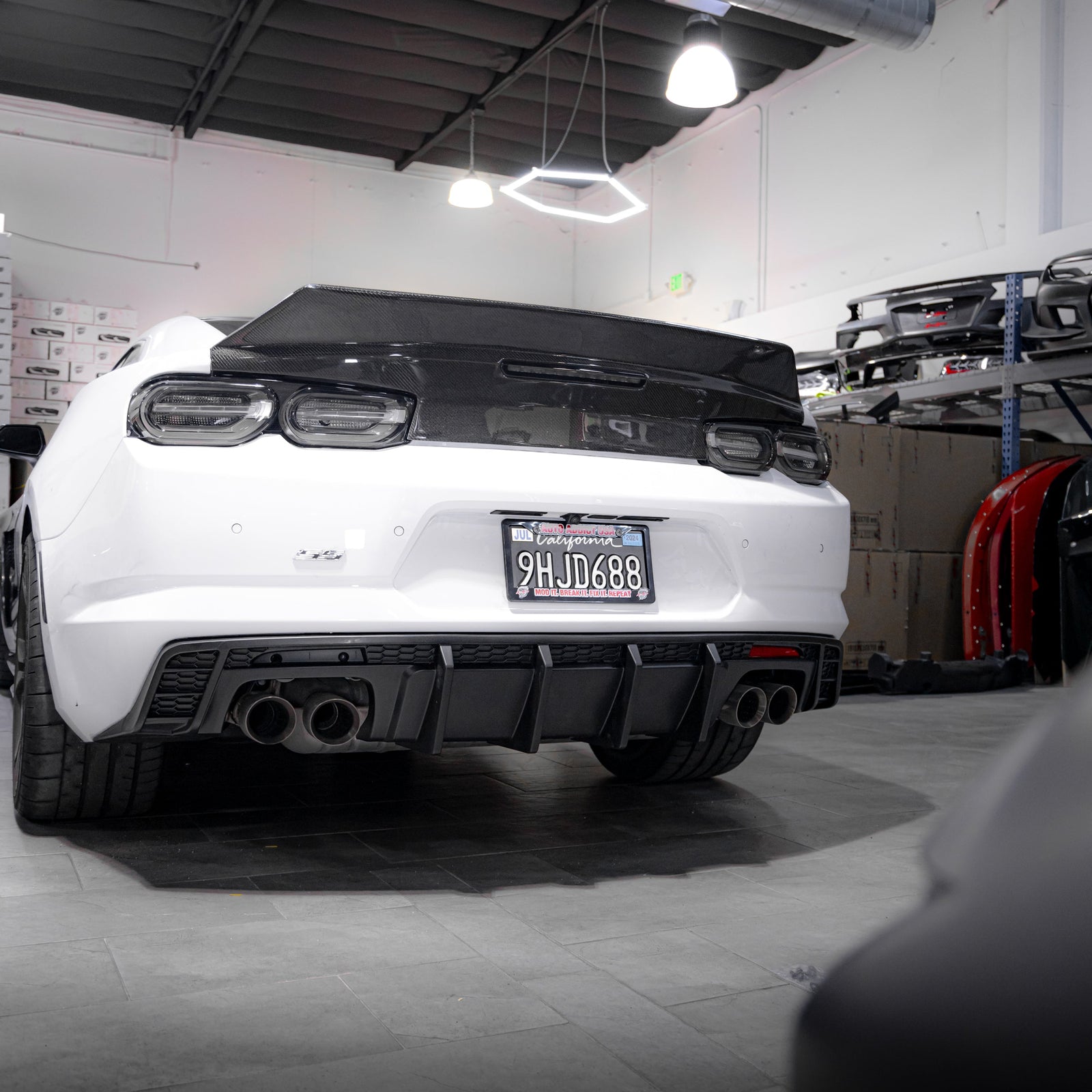 2016-2025 Chevy Camaro Evo Style Shark Fins Rear Diffuser Quad/Single Tips SS/RS/LT & ZL1 w/ Smoke Reflectors - Legends Auto Parts