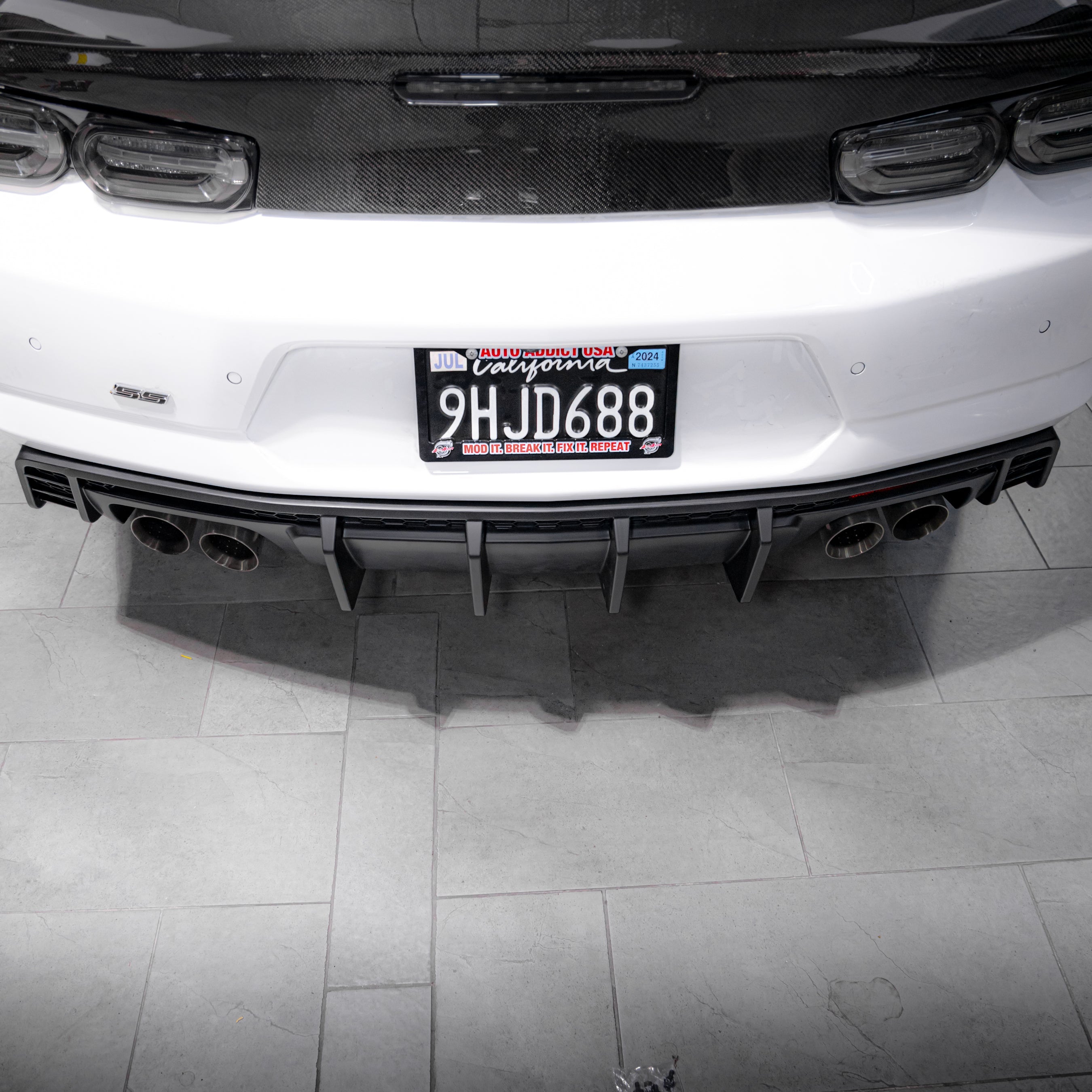 2016-2025 Chevy Camaro Evo Style Shark Fins Rear Diffuser Quad/Single Tips SS/RS/LT & ZL1 w/ Smoke Reflectors - Legends Auto Parts