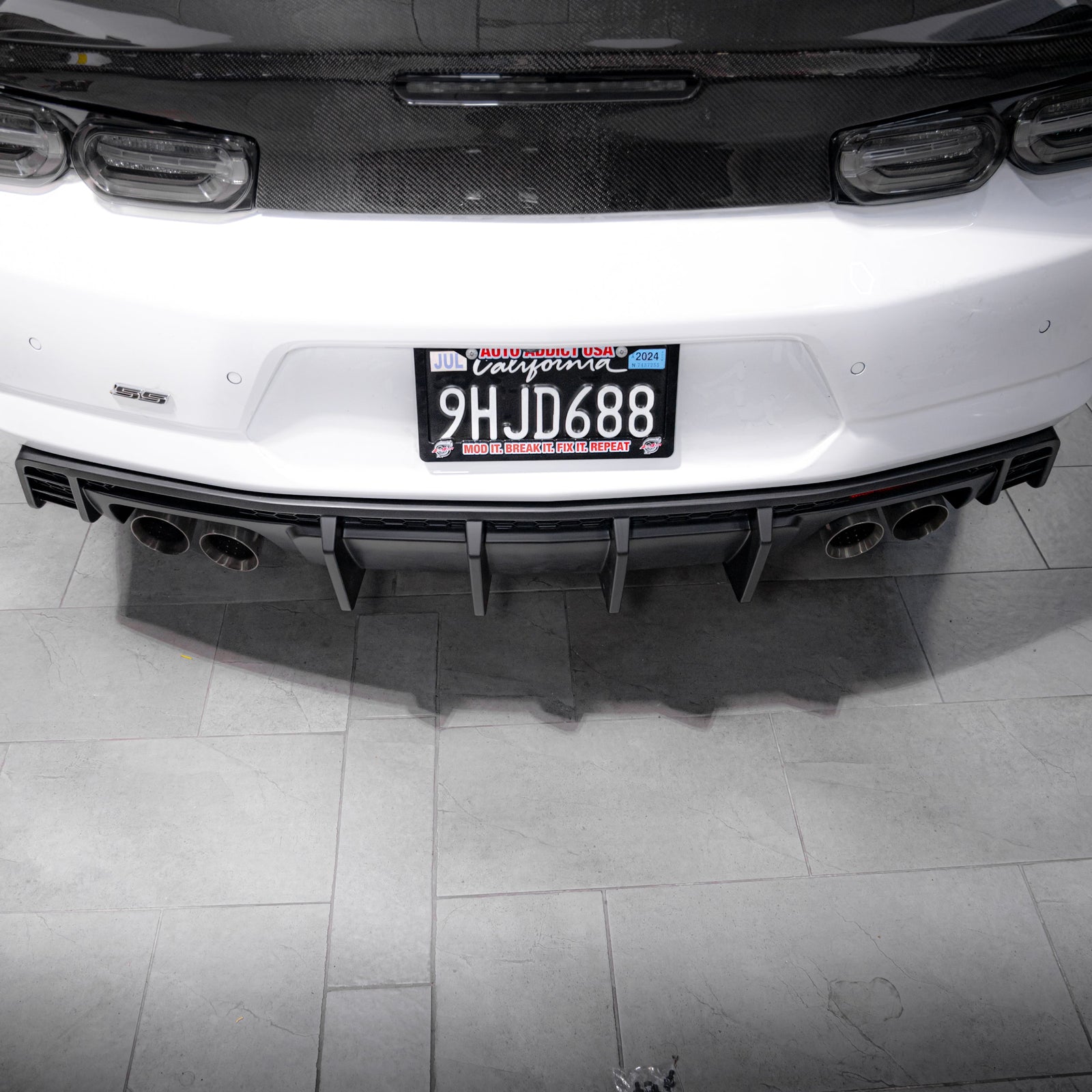 2016-2025 Chevy Camaro Evo Style Shark Fins Rear Diffuser Quad/Single Tips SS/RS/LT & ZL1 w/ Smoke Reflectors - Legends Auto Parts