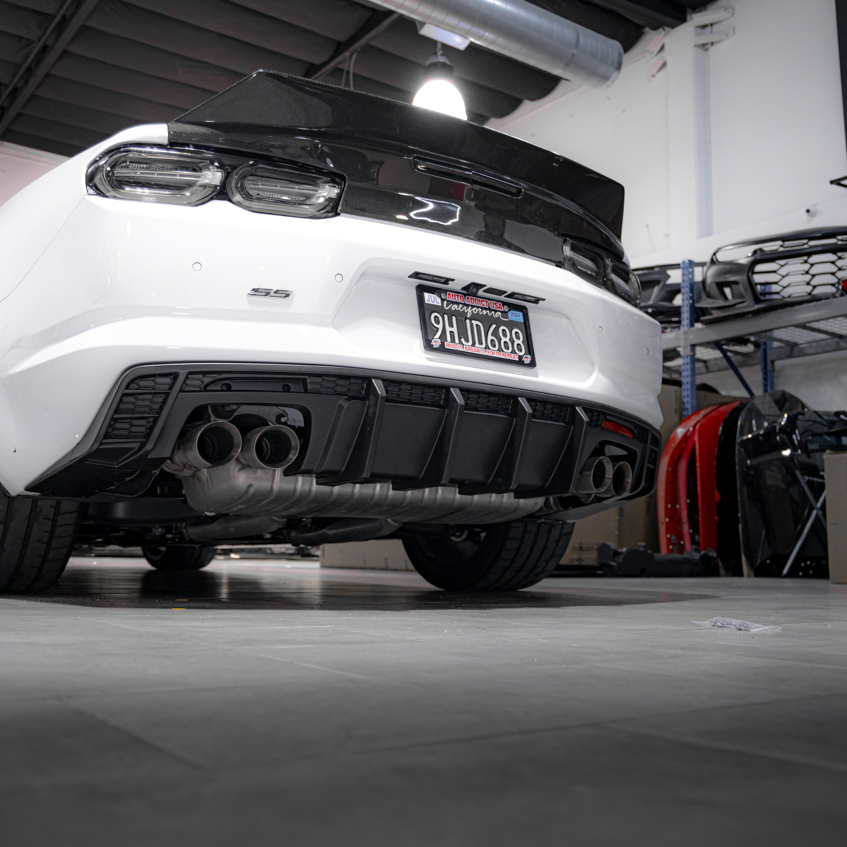 2016-2025 Chevy Camaro Evo Style Shark Fins Rear Diffuser Quad/Single Tips SS/RS/LT & ZL1 w/ Smoke Reflectors - Legends Auto Parts