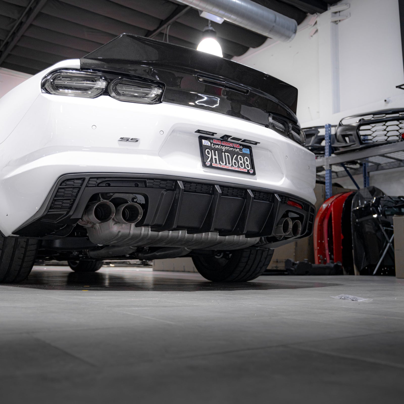 2016-2025 Chevy Camaro Evo Style Shark Fins Rear Diffuser Quad/Single Tips SS/RS/LT & ZL1 w/ Smoke Reflectors - Legends Auto Parts