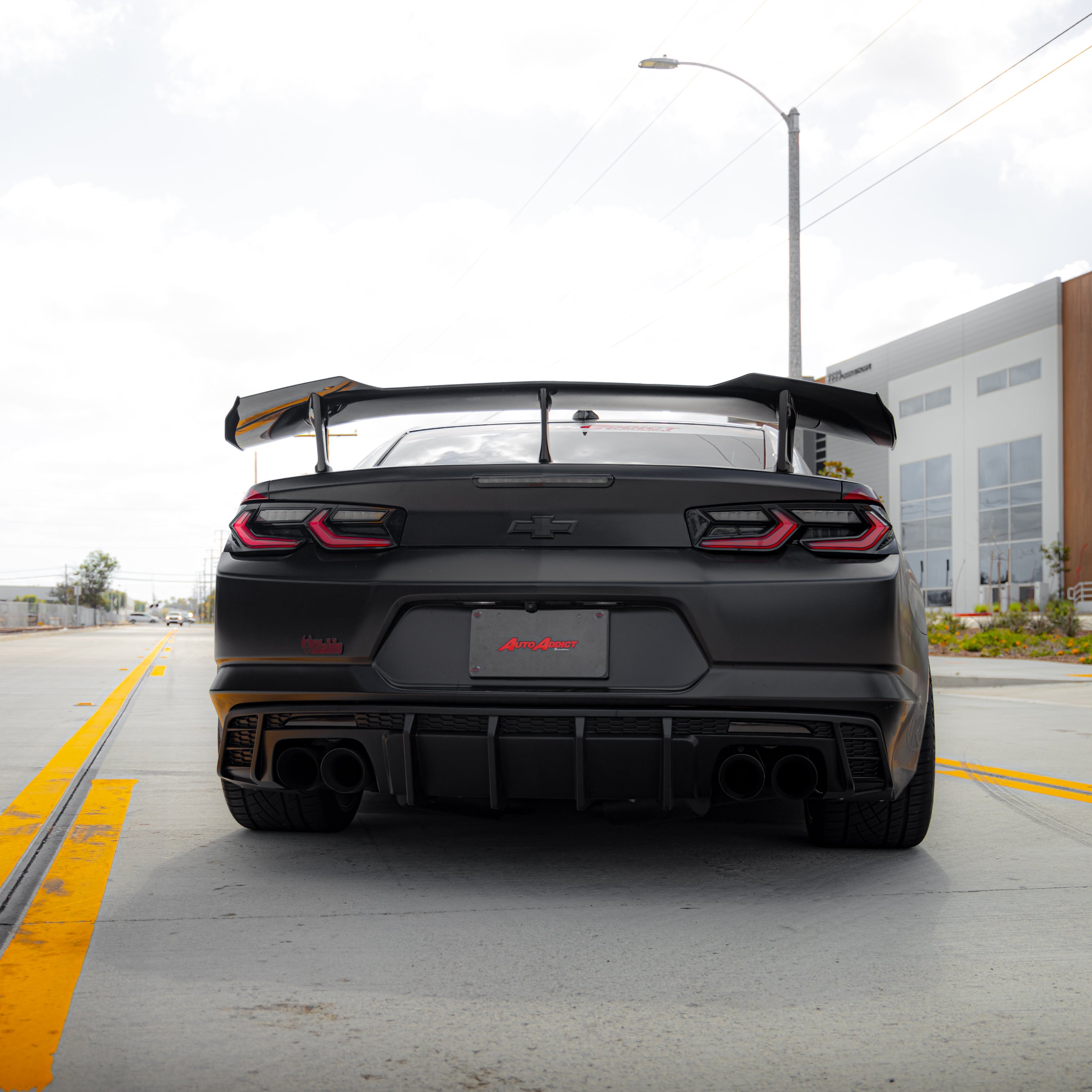 2016-2025 Chevy Camaro Evo Style Shark Fins Rear Diffuser Quad/Single Tips SS/RS/LT & ZL1 w/ Smoke Reflectors - Legends Auto Parts