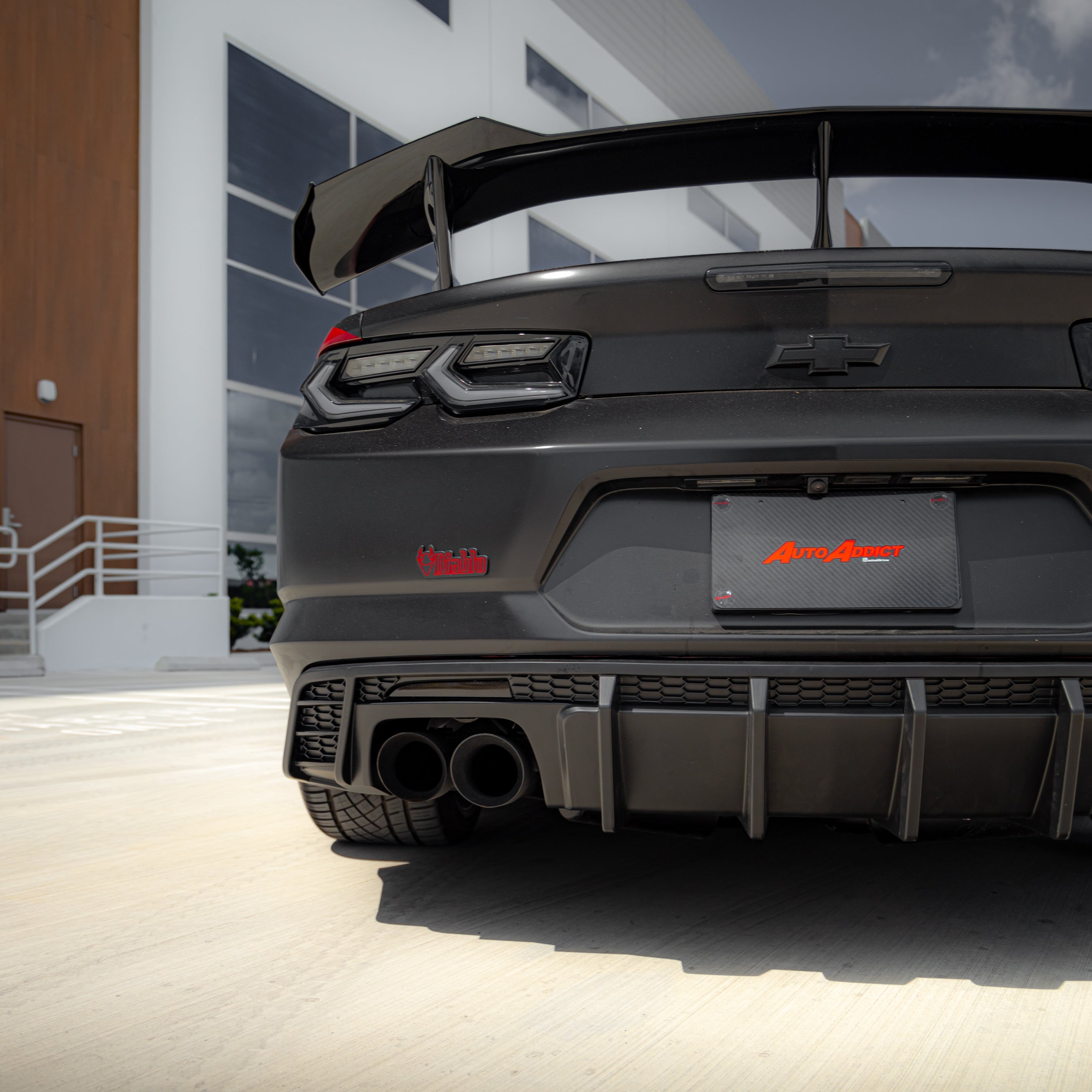 2016-2025 Chevy Camaro Evo Style Shark Fins Rear Diffuser Quad/Single Tips SS/RS/LT & ZL1 w/ Smoke Reflectors - Legends Auto Parts
