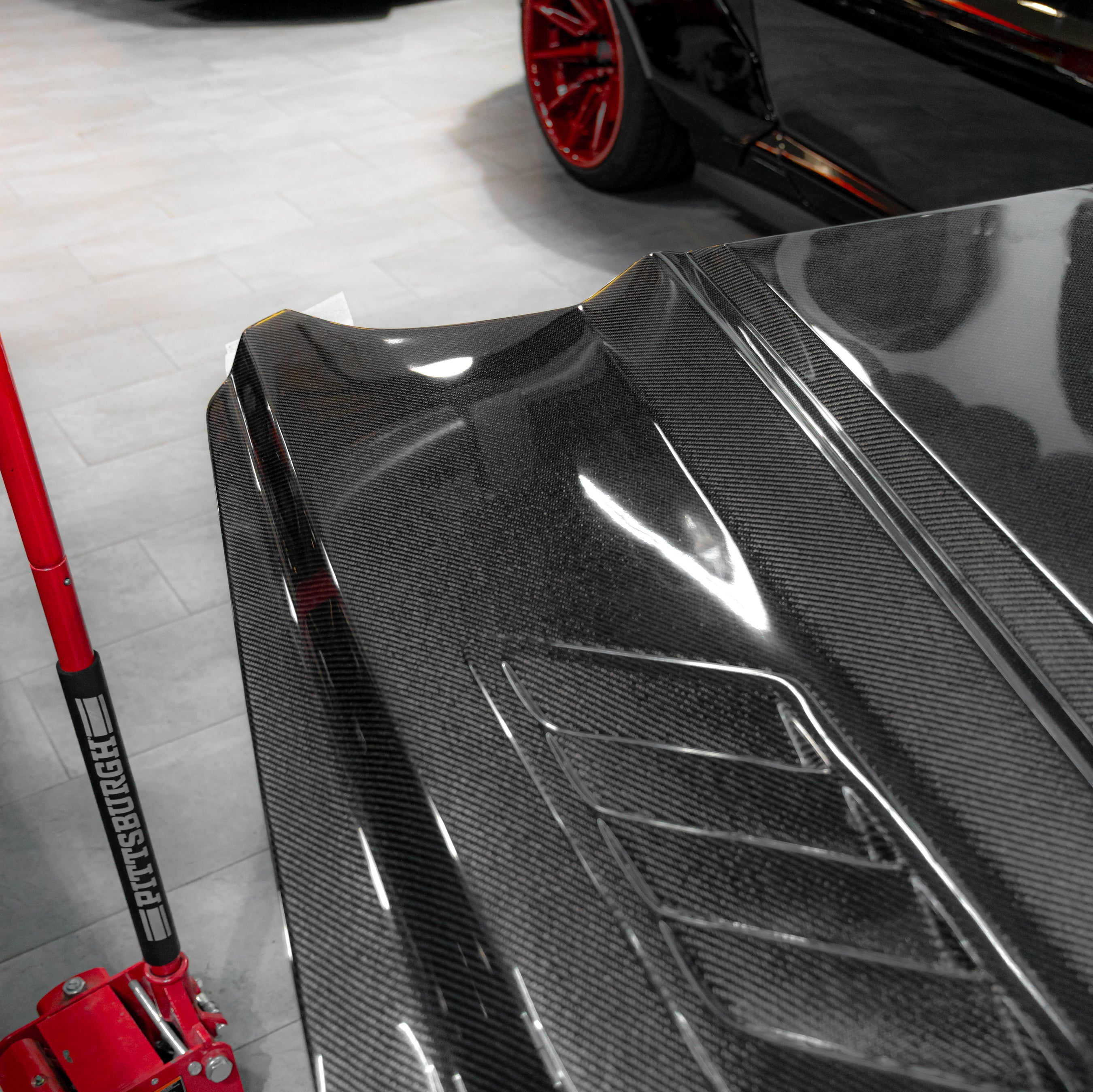 OPEN BOX 2015-2017 Ford Mustang Gloss Carbon Fiber Hood Terminator Aggressive Style - Legends Auto Parts