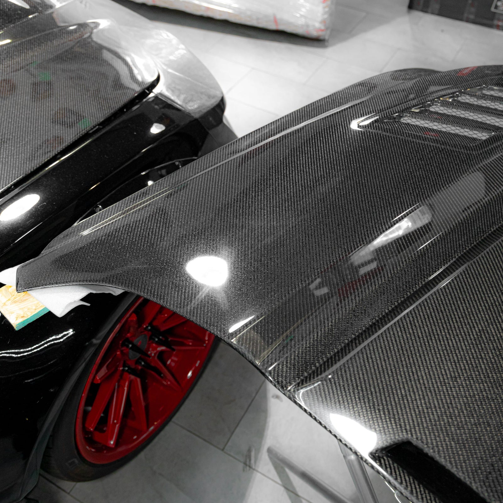 OPEN BOX 2015-2017 Ford Mustang Gloss Carbon Fiber Hood Terminator Aggressive Style - Legends Auto Parts