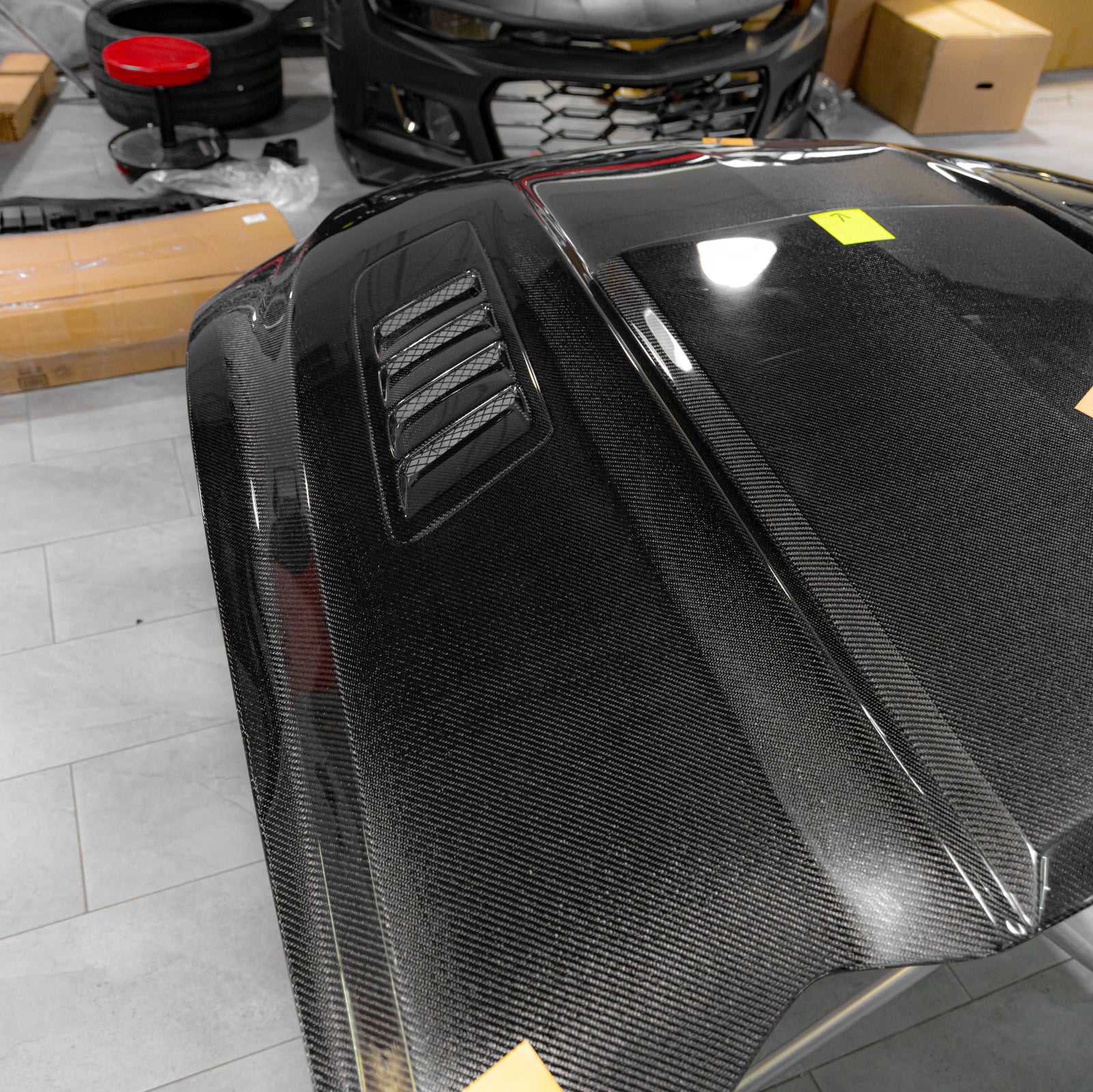 OPEN BOX 2015-2017 Ford Mustang Gloss Carbon Fiber Hood Terminator Aggressive Style - Legends Auto Parts