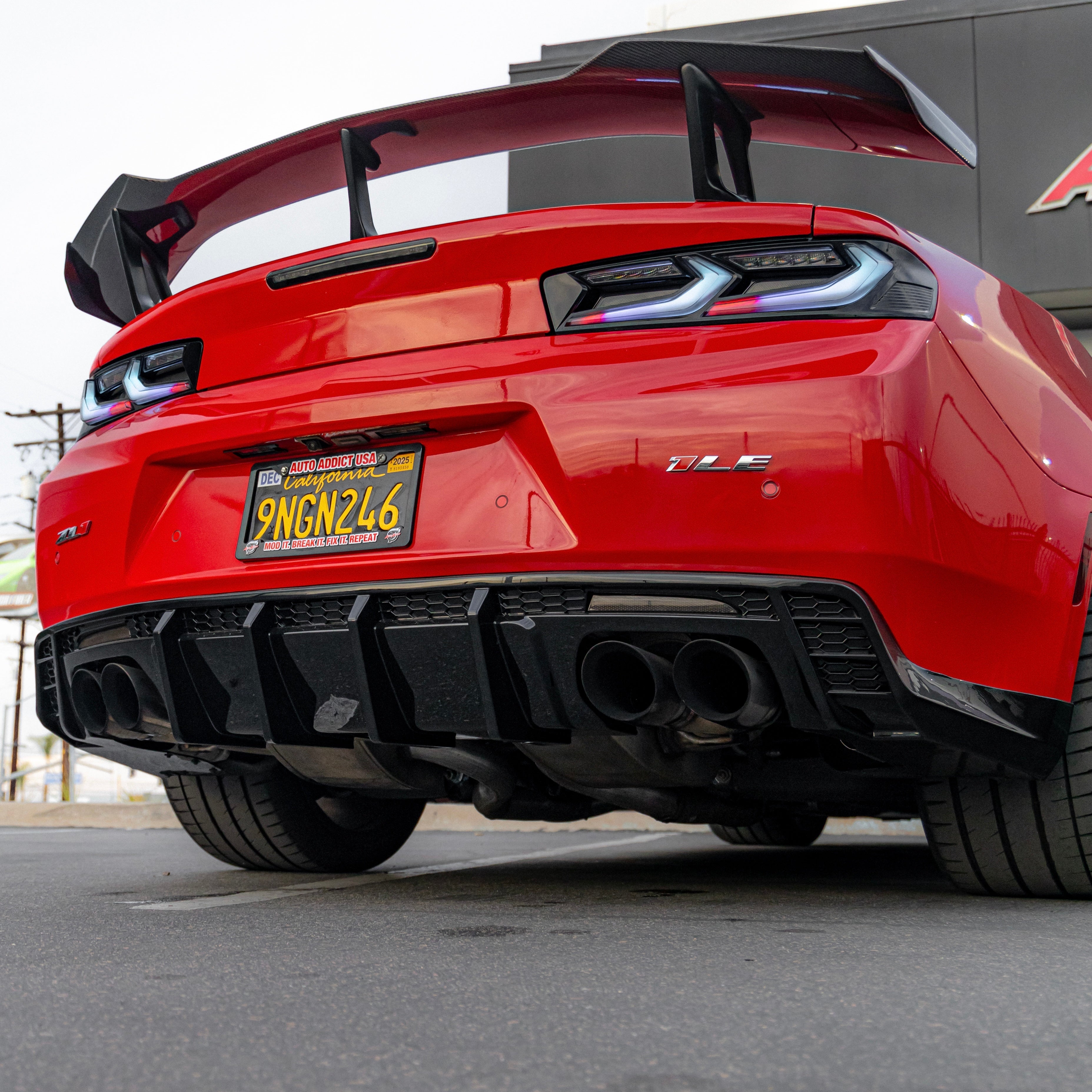 2016-2025 Chevy Camaro Evo Style Shark Fins Rear Diffuser Quad/Single Tips SS/RS/LT & ZL1 w/ Smoke Reflectors - Legends Auto Parts