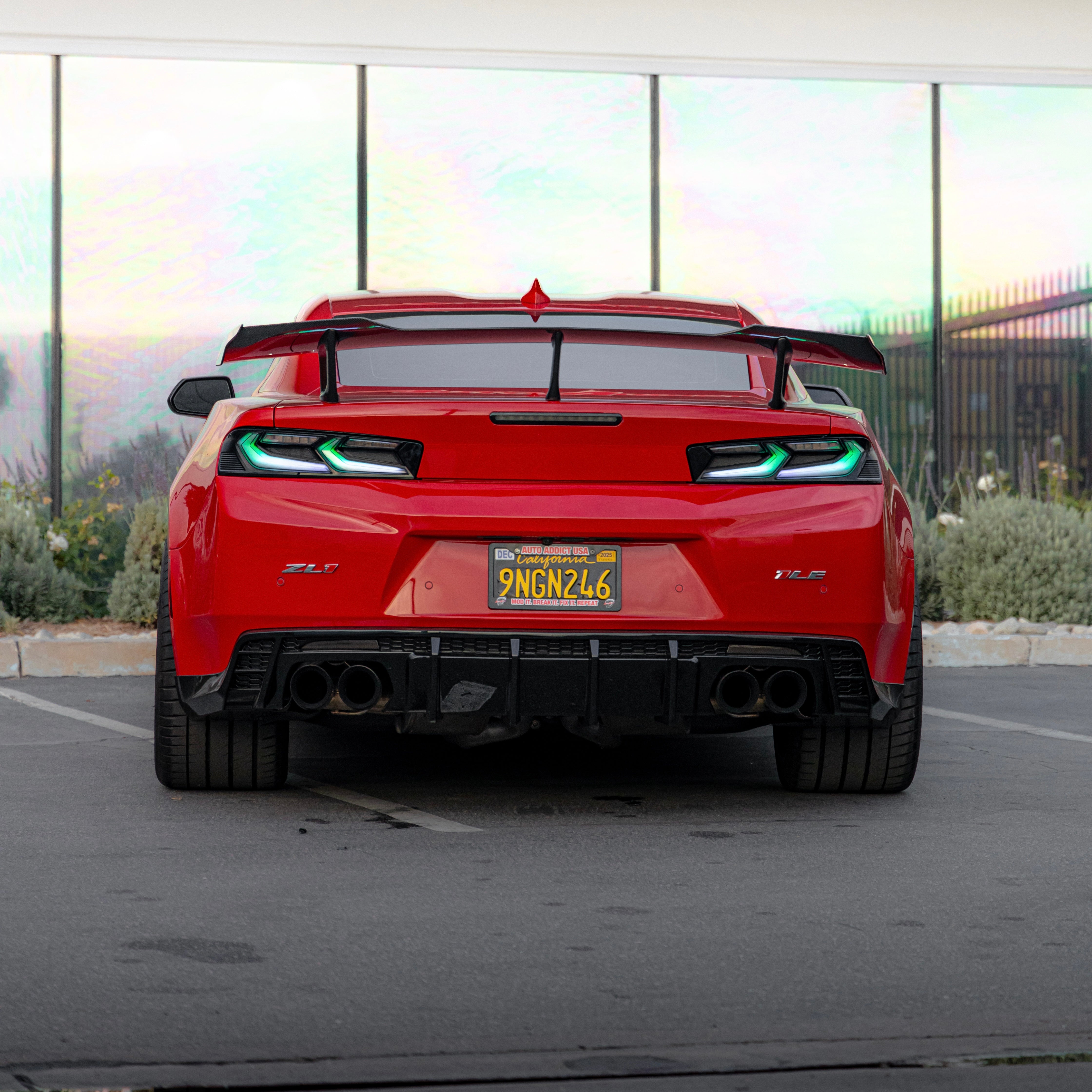 2016-2025 Chevy Camaro Evo Style Shark Fins Rear Diffuser Quad/Single Tips SS/RS/LT & ZL1 w/ Smoke Reflectors - Legends Auto Parts