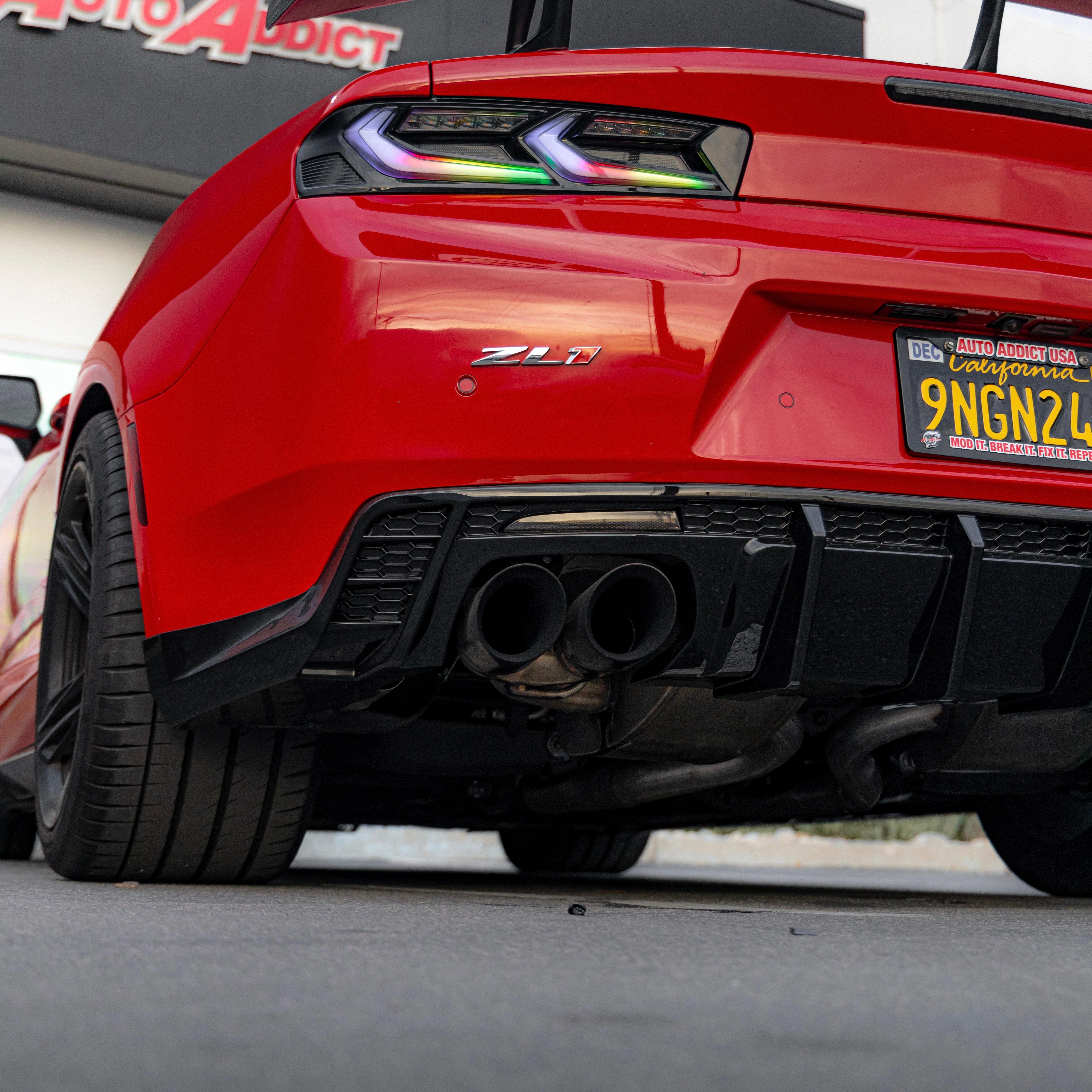 2016-2025 Chevy Camaro Evo Style Shark Fins Rear Diffuser Quad/Single Tips SS/RS/LT & ZL1 w/ Smoke Reflectors - Legends Auto Parts
