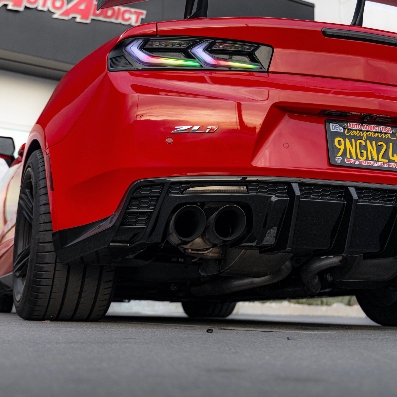 2016-2025 Chevy Camaro Evo Style Shark Fins Rear Diffuser Quad/Single Tips SS/RS/LT & ZL1 w/ Smoke Reflectors - Legends Auto Parts