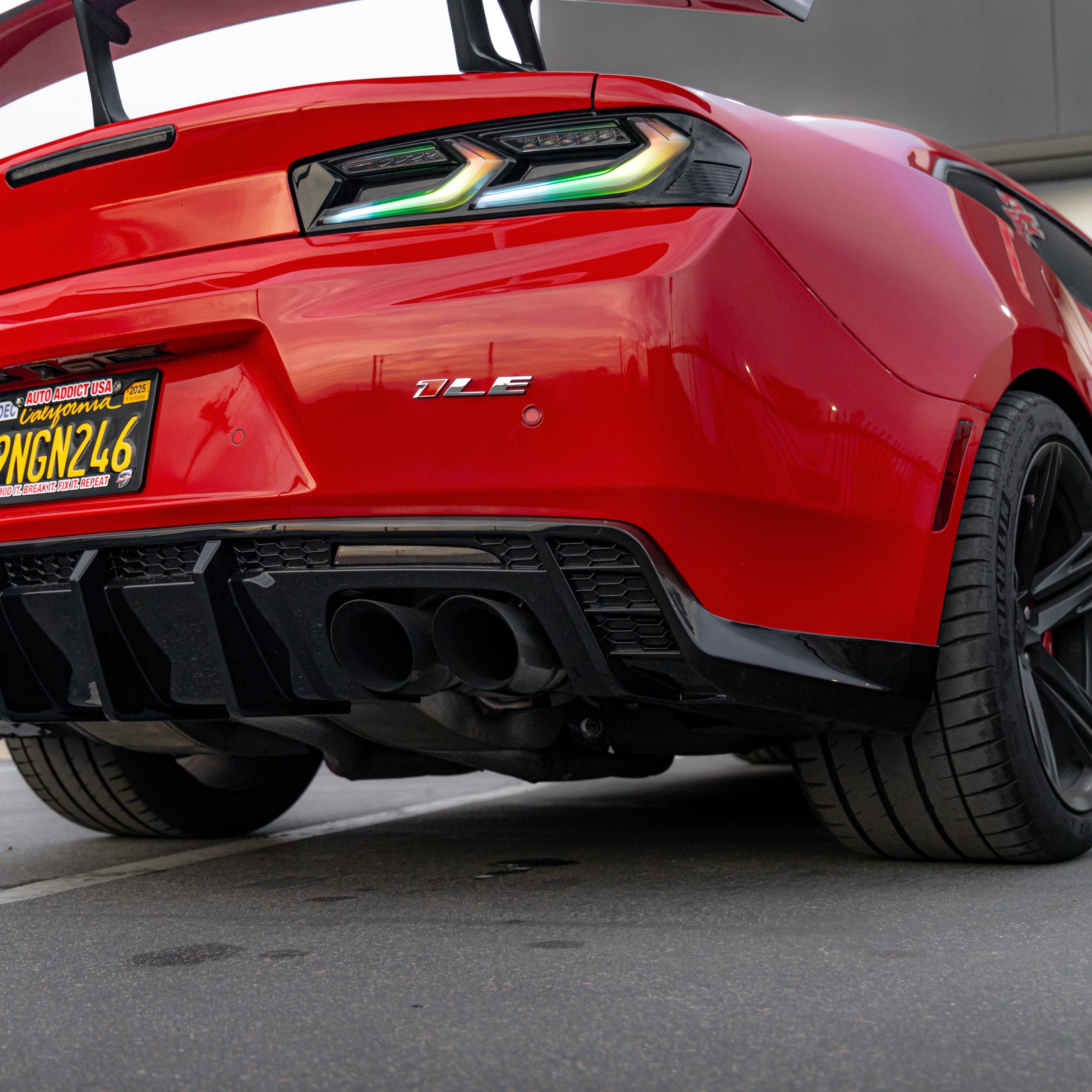 2016-2025 Chevy Camaro Evo Style Shark Fins Rear Diffuser Quad/Single Tips SS/RS/LT & ZL1 w/ Smoke Reflectors - Legends Auto Parts