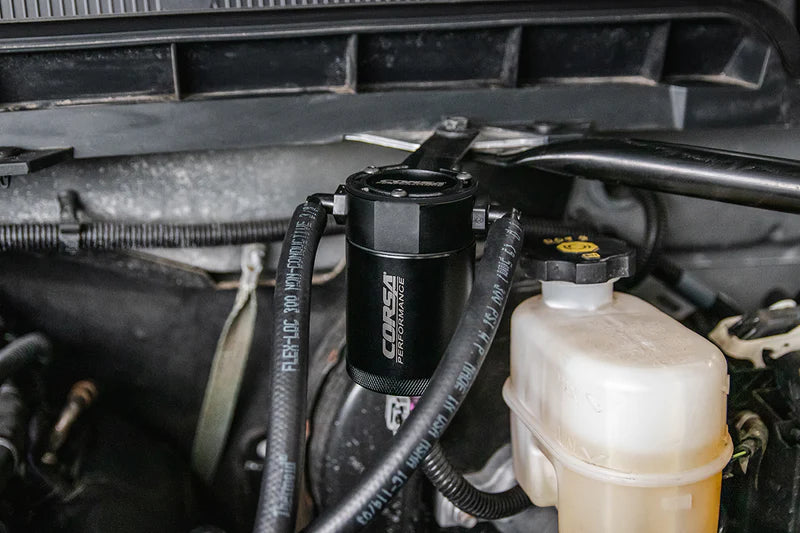 Corsa Performance - Aluminum Oil Catch Can w/ Bracket | 2014-19c Silverado, Sierra, 2015-20 GM SUV 6.2 & 5.3 - Legends Auto Parts
