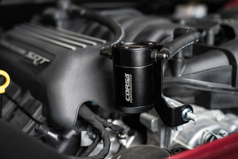 Corsa Performance - Aluminum Oil Catch Can w/ Bracket | 2011-23 Challenger, Charger 6.4L | 2012-21 Grand Cherokee, 2018-24 Durango 6.4L - Legends Auto Parts
