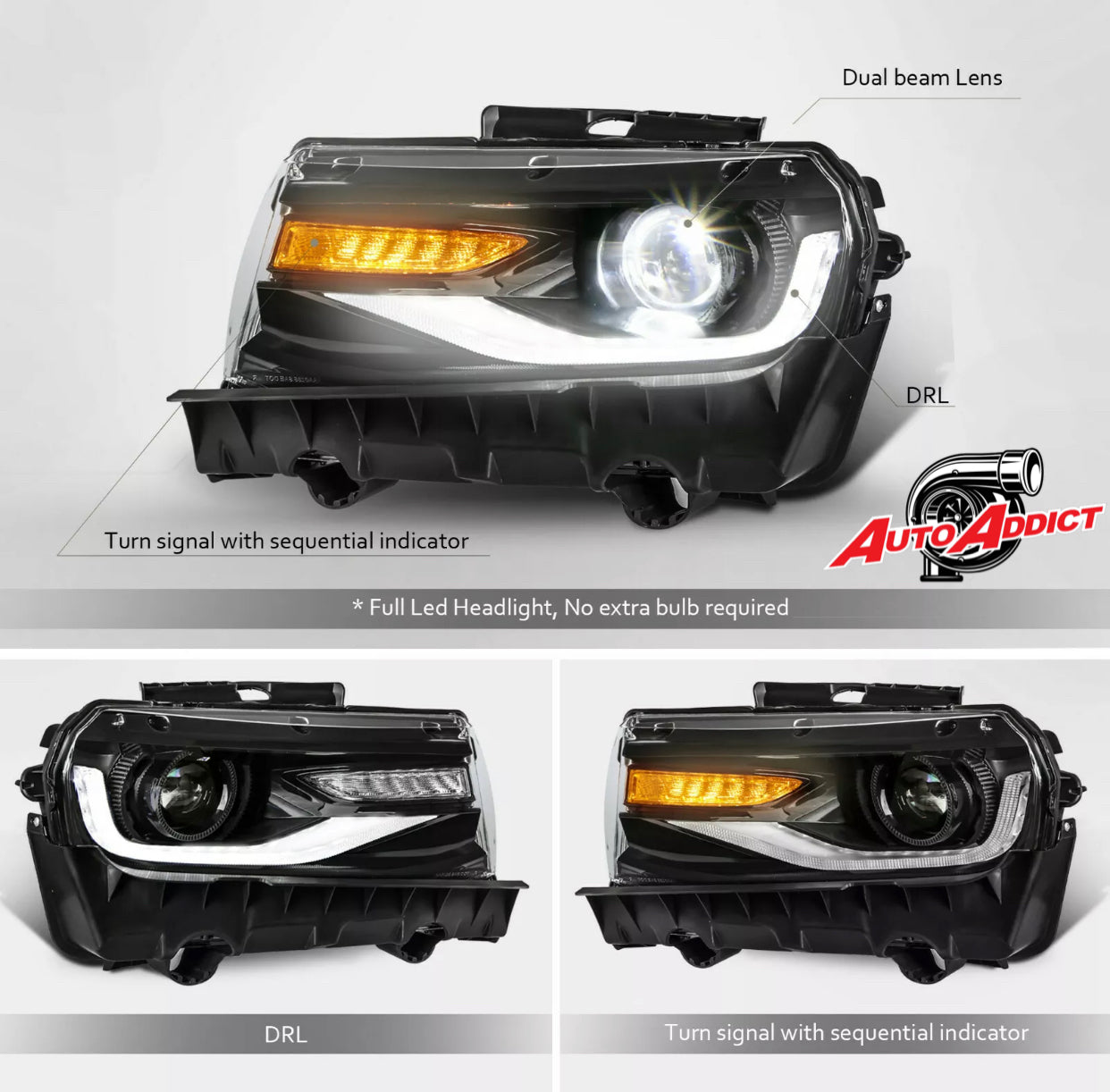 2014-2015 Chevy Camaro 6th Gen Style Headlights Projector LED DRL'S - Legends Auto Parts