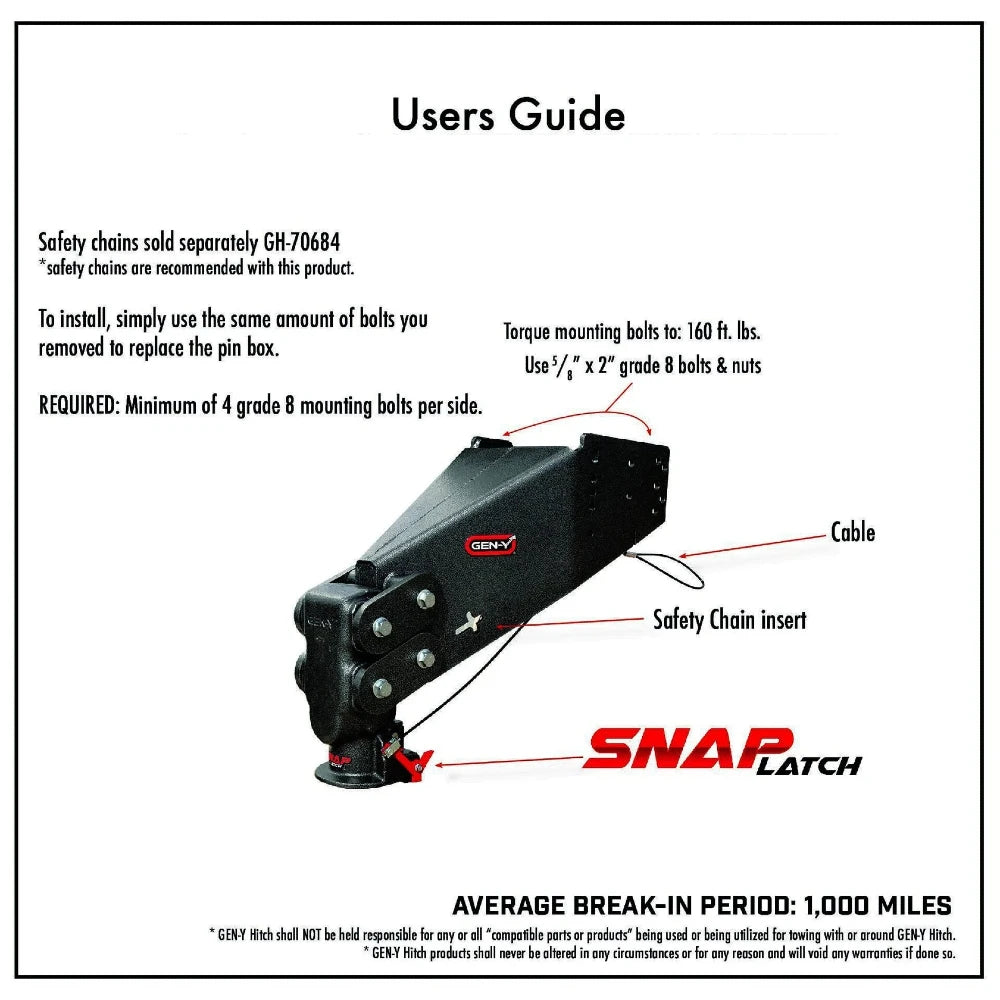 GEN-Y Hitch 5th Wheel Pin Box Replacement with Gooseneck SnapLatch Coupler
