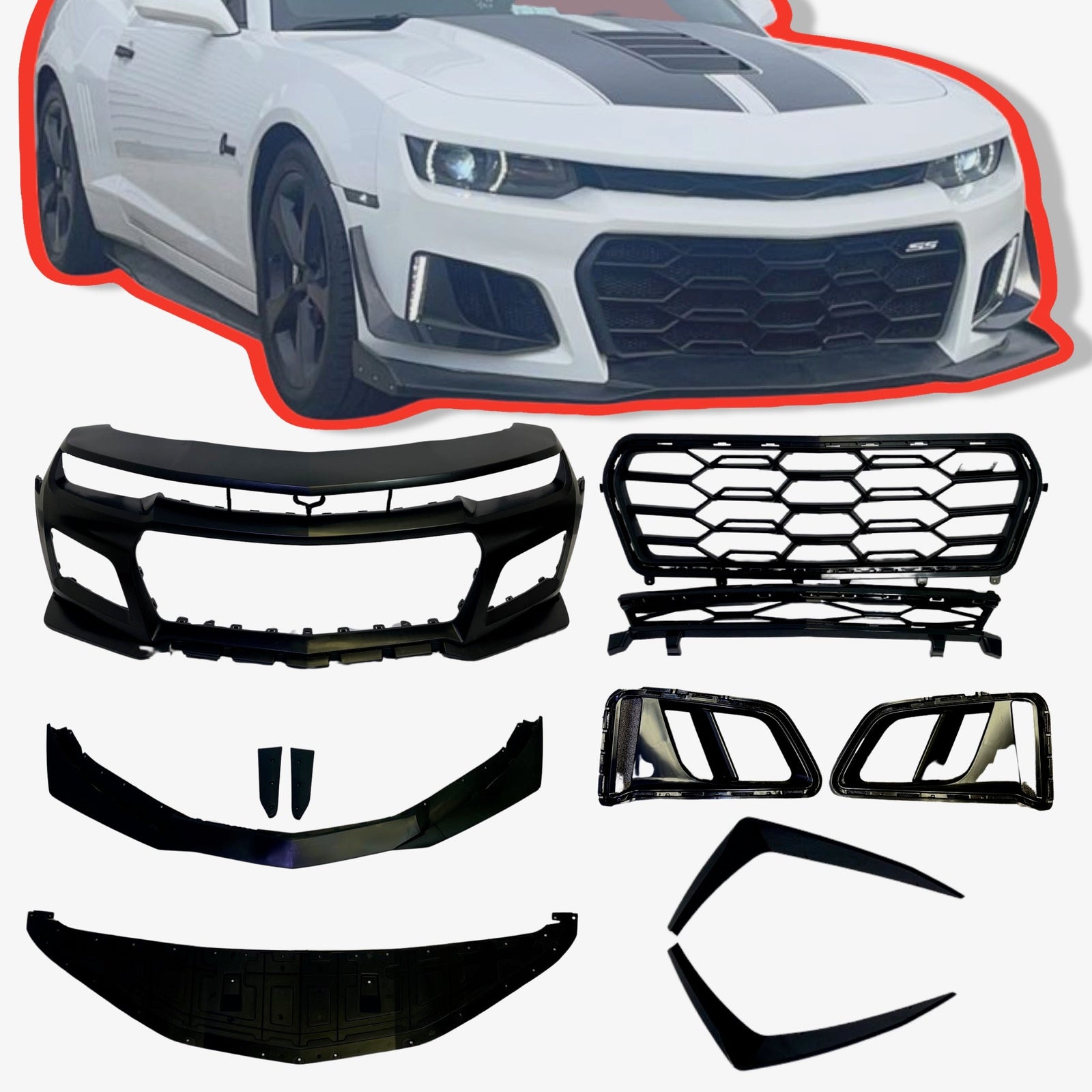 2010-2015 Chevy Camaro ZL1 1LE Track Package Front Bumper Conversion 11pcs Full Kit Flat BLK Body Kit - Legends Auto Parts