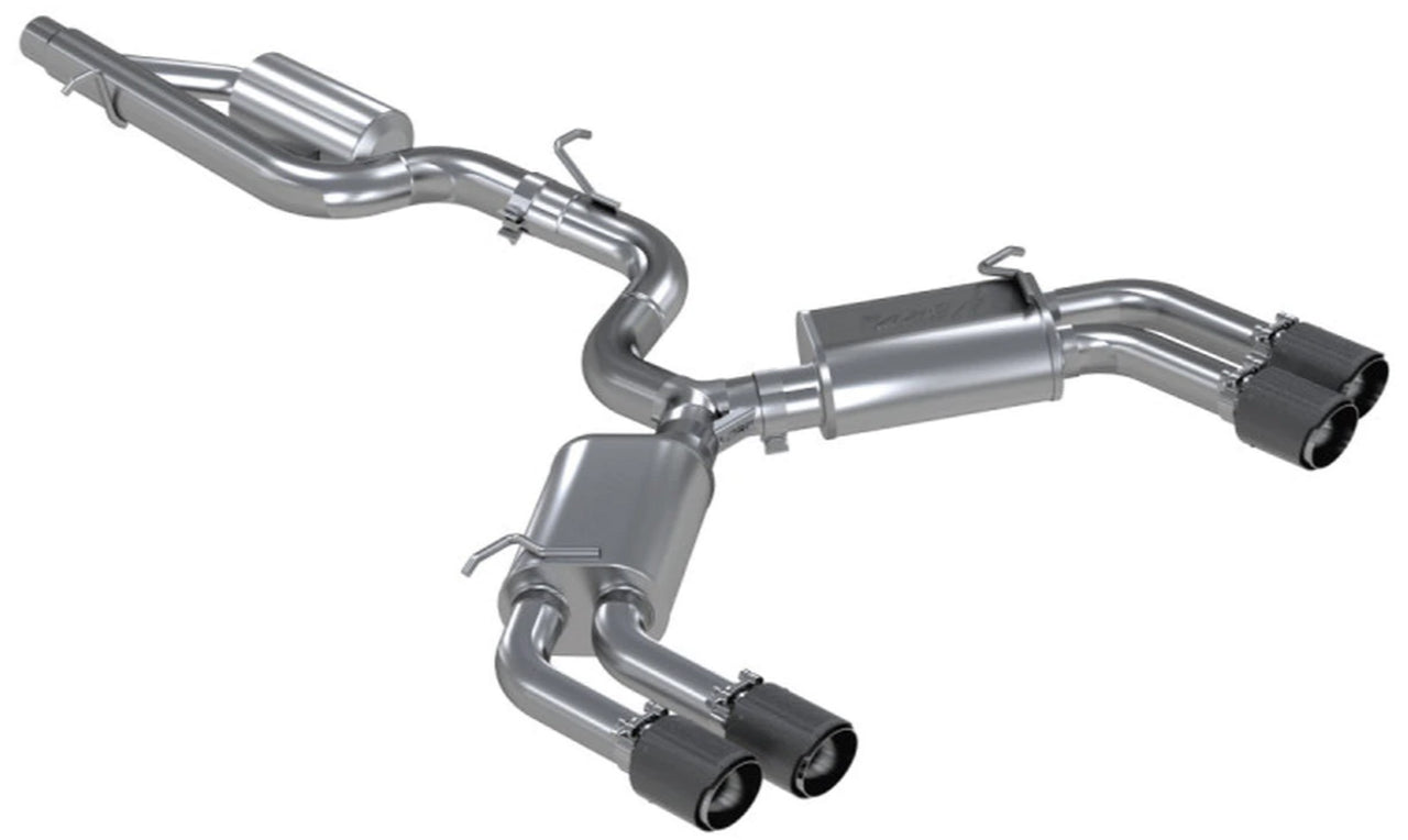 3" Cat Back, Quad Split Rear Exit, Valve Delete, T304 with Carbon Fiber Tips, Audi S3 2015-2020 - Legends Auto Parts