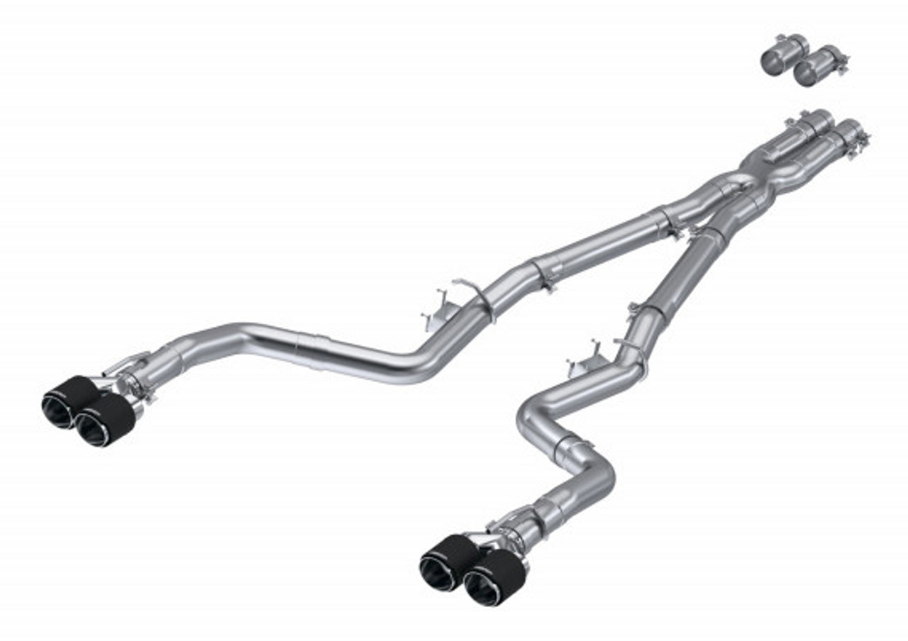 3" Dual Cat Back Quad Tips w/ Carbon Fiber Tips (Race ) T304 SS Dodge Challenger 6.2L, 6.4L HEMI 2015-2023, 5.7L HEMI 2017-2023 - Legends Auto Parts