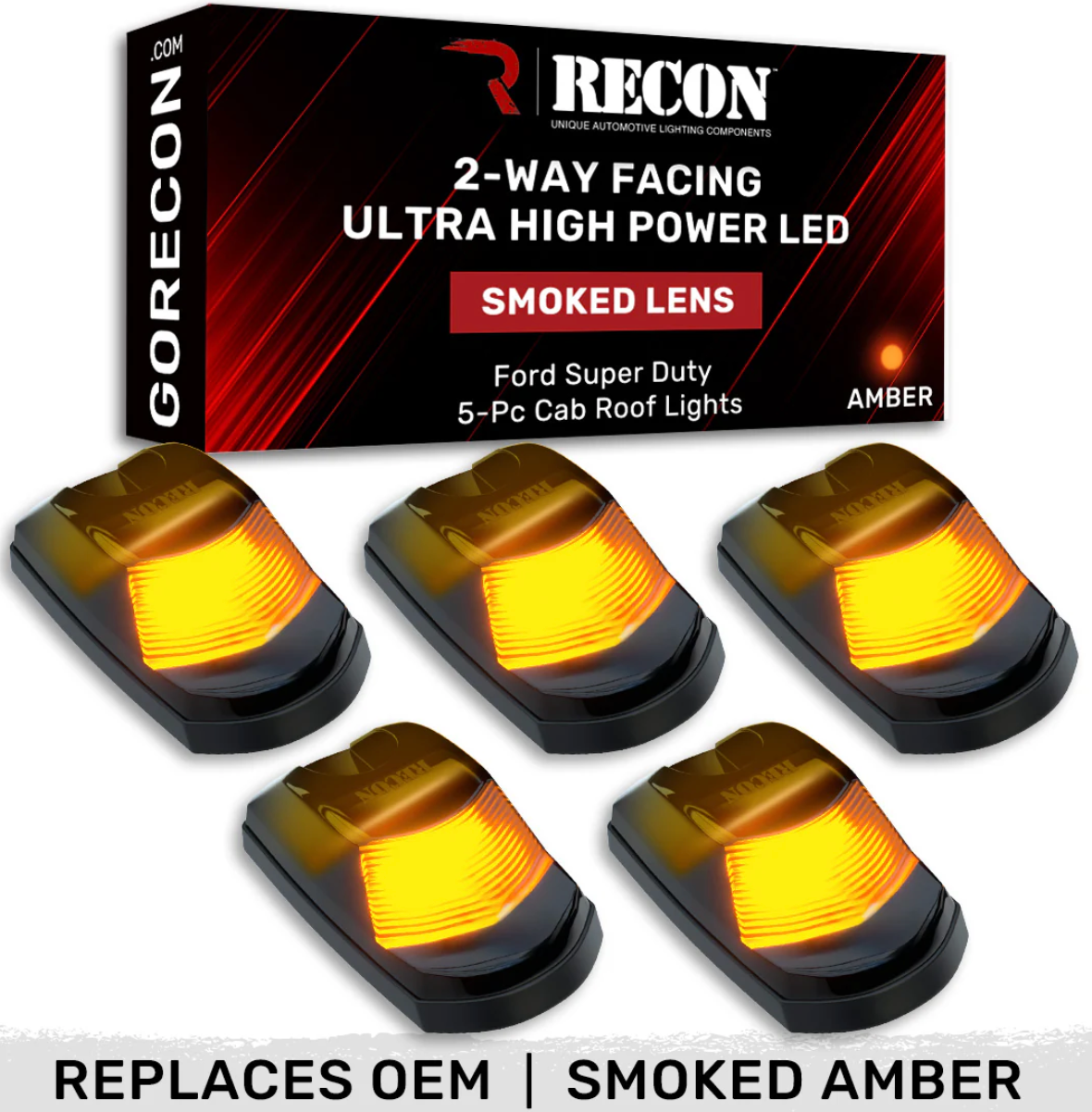 2017-2024 Ford SuperDuty RECON Smoked Amber LED Cab Lights (Replaces Factory Cab Lights) - Legends Auto Parts