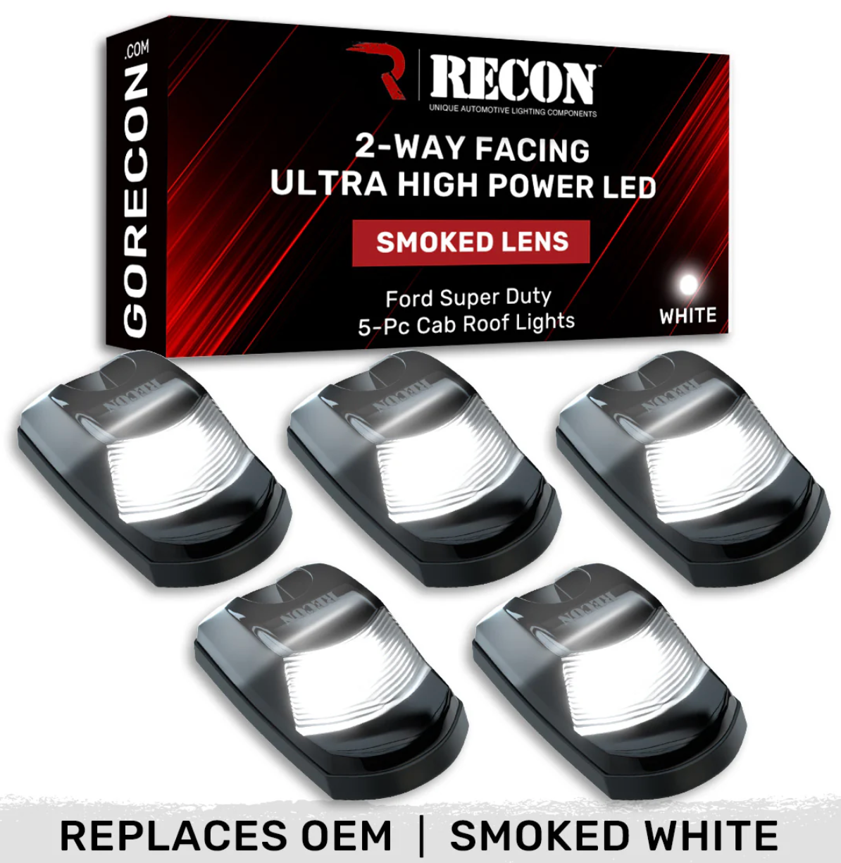 2017-2024 Ford SuperDuty RECON Smoked White LED Cab Lights (Replaces Factory Cab Lights) - Legends Auto Parts