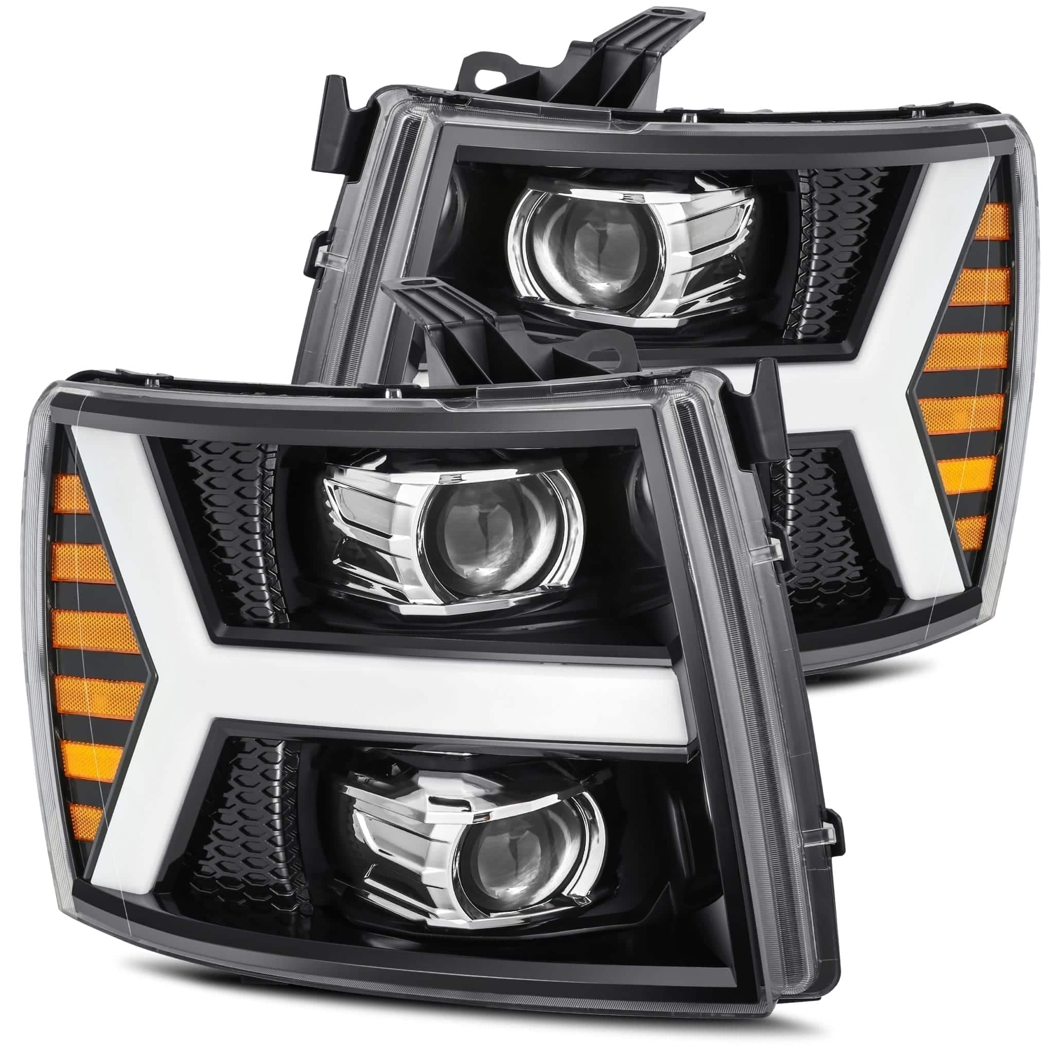 07-13 Chevrolet Silverado PRO-Series Halogen Projector Headlights Jet Black - Legends Auto Parts