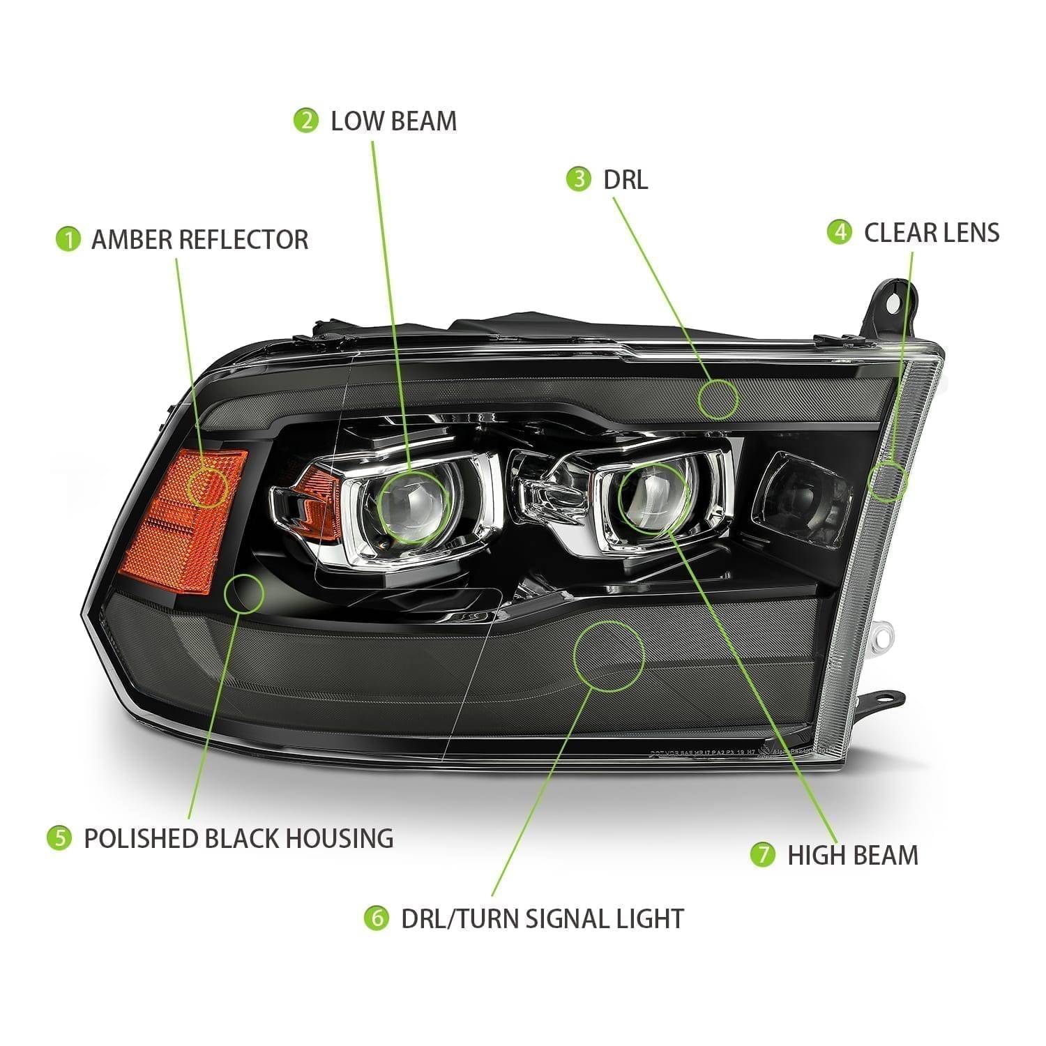 09-18 Ram Truck MK II PRO-Series Halogen Projector Headlights Jet Black - Legends Auto Parts