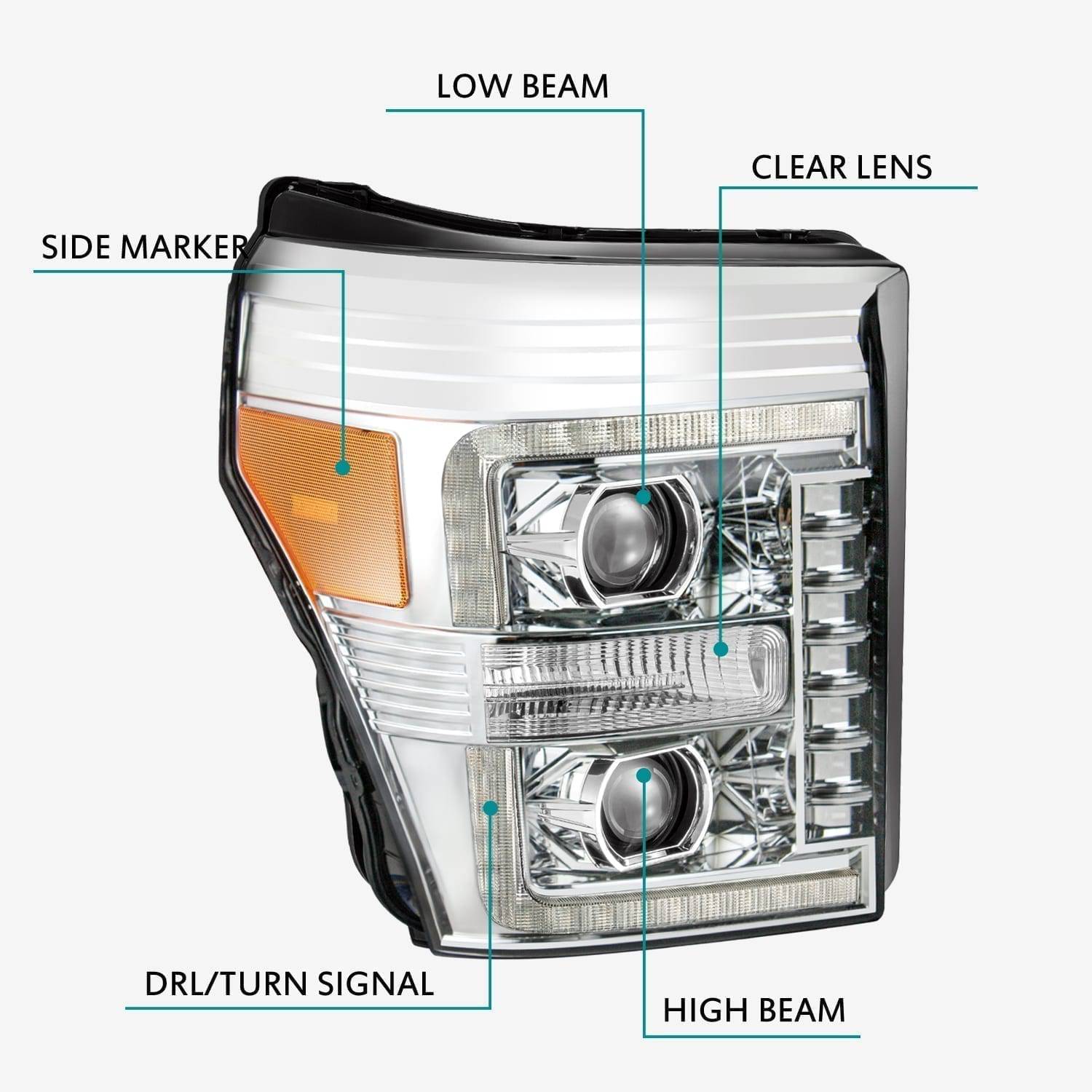 11-16 Ford Super Duty PRO-Series Halogen Projector Headlights Chrome - Legends Auto Parts